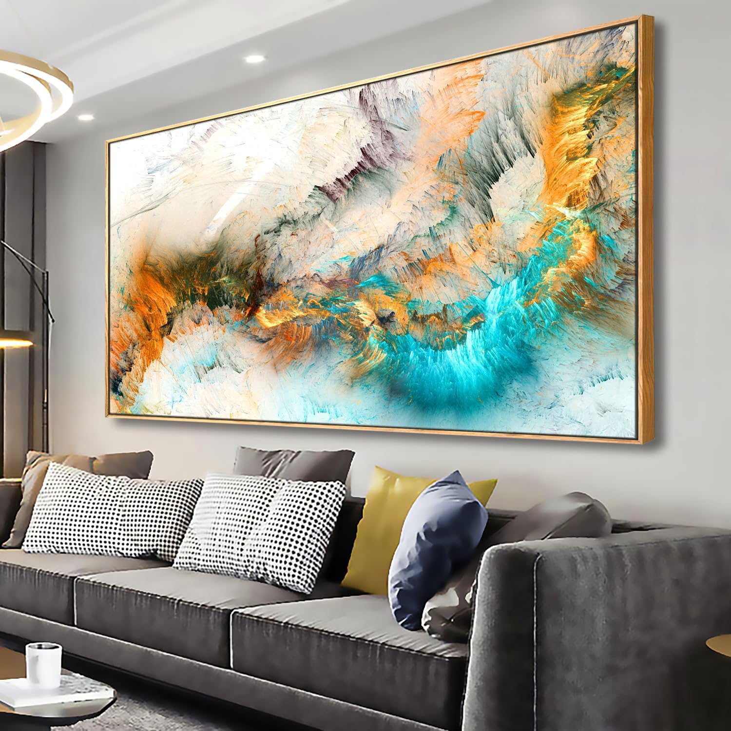 Wall Art Light Gray Blue Yellow Cloud Abstract Canvas Frames - Canvas Painting artwork for Walls Art Print Poster for Living Room Decoration 20"x40" with Framed