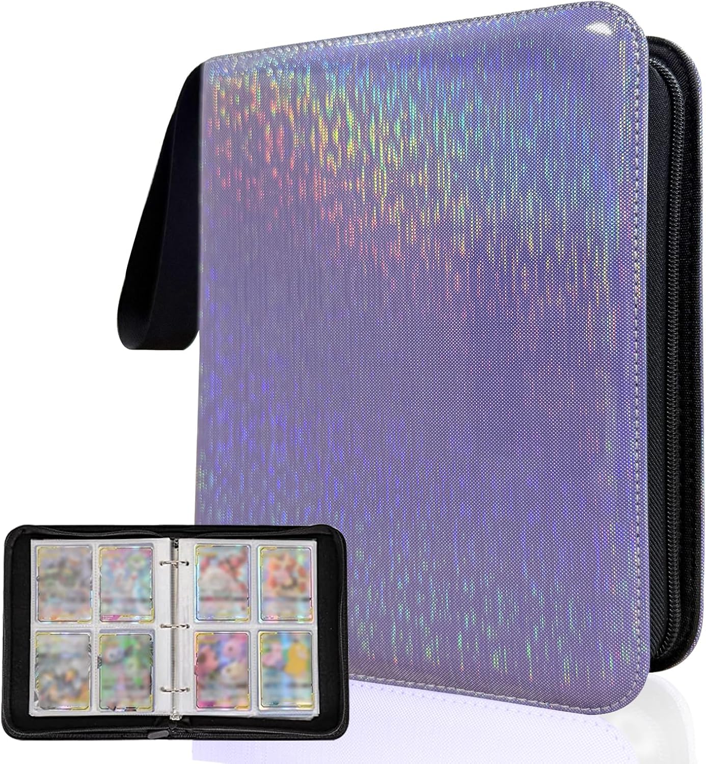 Sparkly Trading Card Binder 4-Pocket Zippered with 50 Removable Pages – Holds 400 Card TCG/CCG Cards,Waterproof & Storage Album for MTG,Sports Cards | Organizer Gift for Collectors (Blue)
