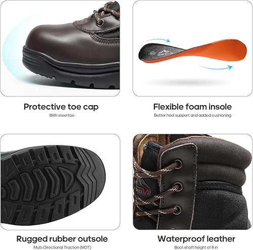 Miniatura 10 de NORTIV 8 Botas de punta de acero para hombres Seguridad Industrial y Construcción Botas de trabajo militar antideslizantes ASTM F2413-18