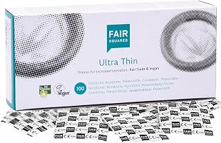 FAIR SQUARED Ultra Fins Préservatifs 100 boîtes - Préservatifs végétaliens 100pcs en caoutchouc naturel issu du commerce équitable - préservatif ultra fin et doux au toucher