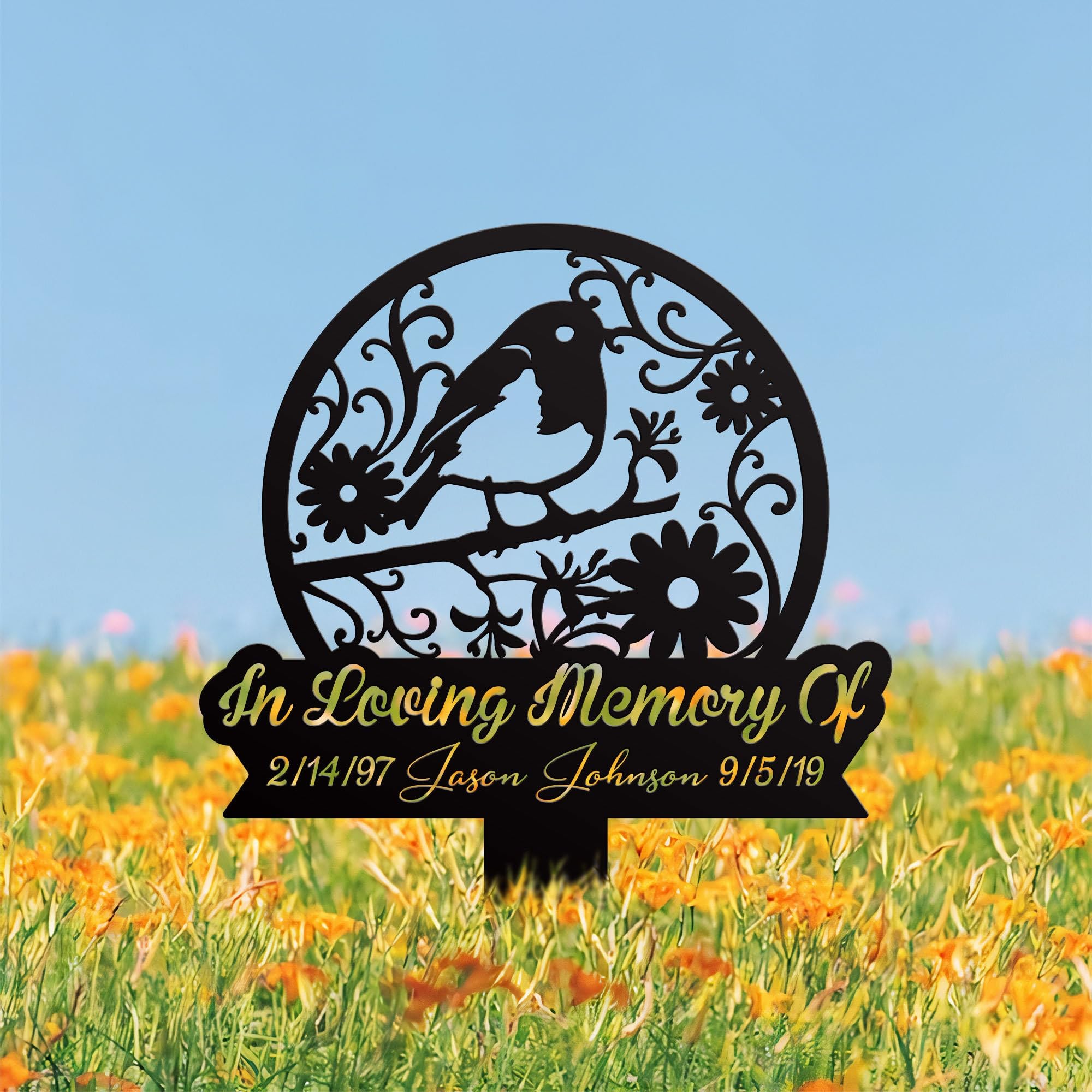 Weiyaliy Multi Personalised Robin Bird Memorial Metal Stake In Loving Memorial Sympathy Sign Grave Marker Remembrance Stake Garden Decor Outdoor Sign Memorial Plaque Bereavement Gifts Engraved Plaques