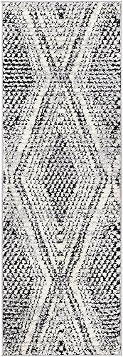 Rugs.com Tagine Collection - Alfombra de pasillo de 6 pies, color blanco y negro, de pelo medio, perfecta para salas de estar, cocinas, entradas
