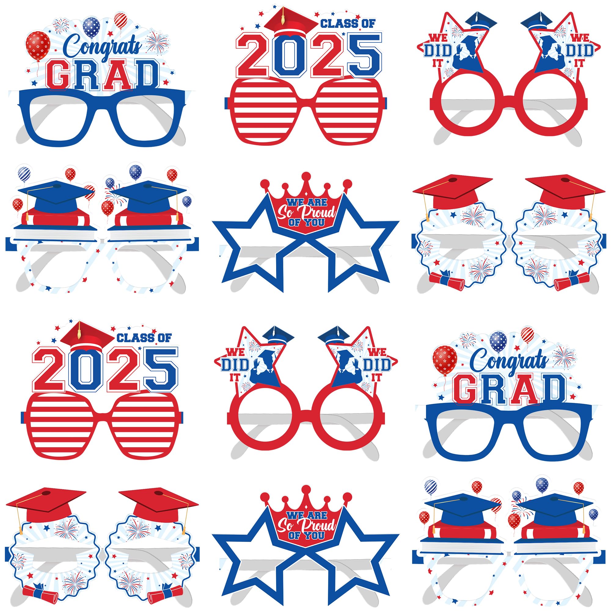 KatchOn, Red and Blue Graduation Party Glasses 2025 - Pack of 12 | Graduation Glasses 2025, Red and Blue Graduation Decorations 2025 | Graduation