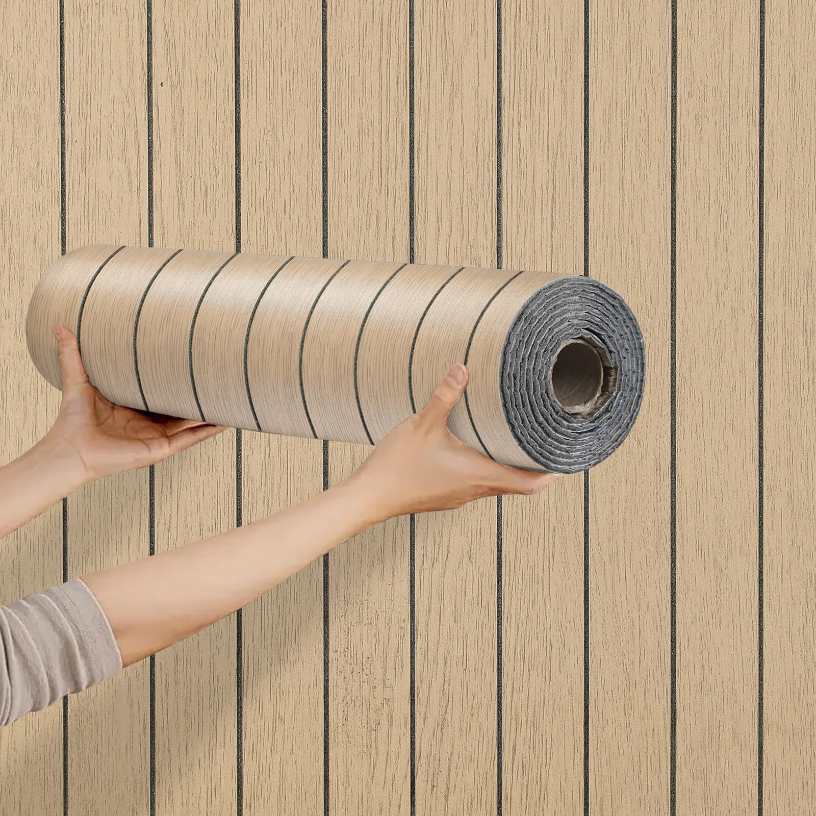 Takezuaa 1 Roll Self Adhesive Thermal Wallpaper Peel and Stick Wall Panels Brown Wood Effect Thick Faux Wood Slat Wallpaper for Living Room Bedroom Insulating Wall Covering Roll，300x40CM