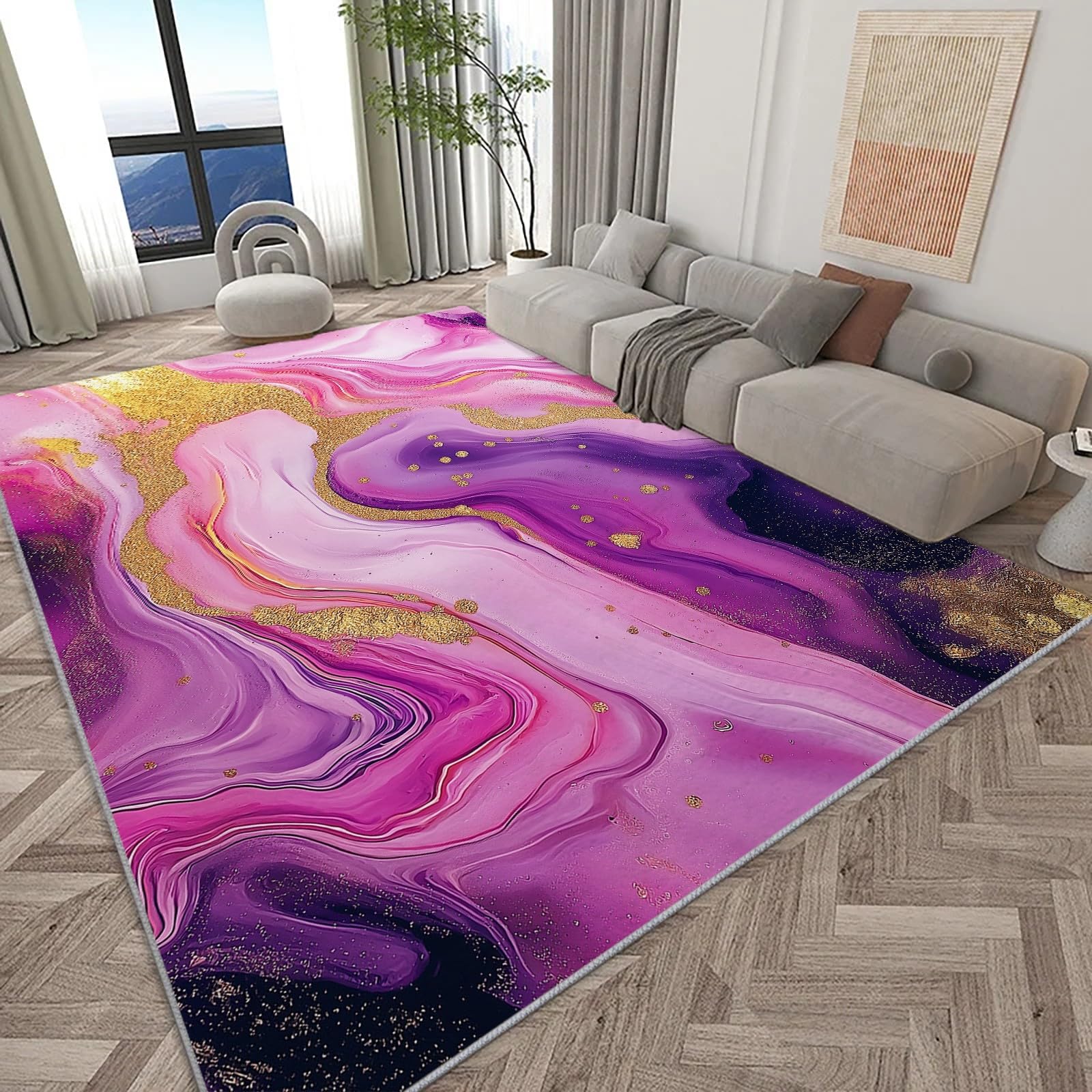 Tapis enfant antidérapant violet marbre 80x150 pour coin lecture bureau