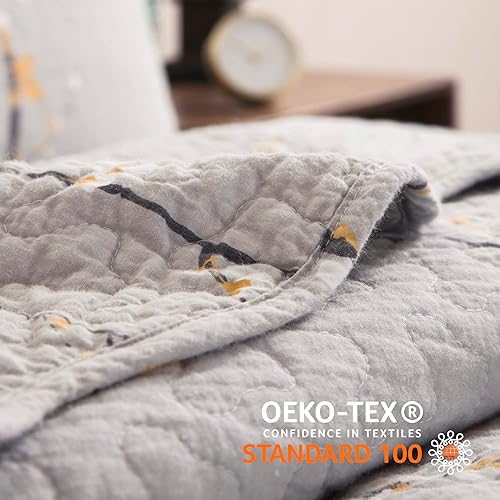 Miniatura 3 de Bedsure Juego de edredón floral de 100% algodón tamaño King, juego de ropa de cama reversible, 3 piezas de flores de ciruelo, juego de colcha