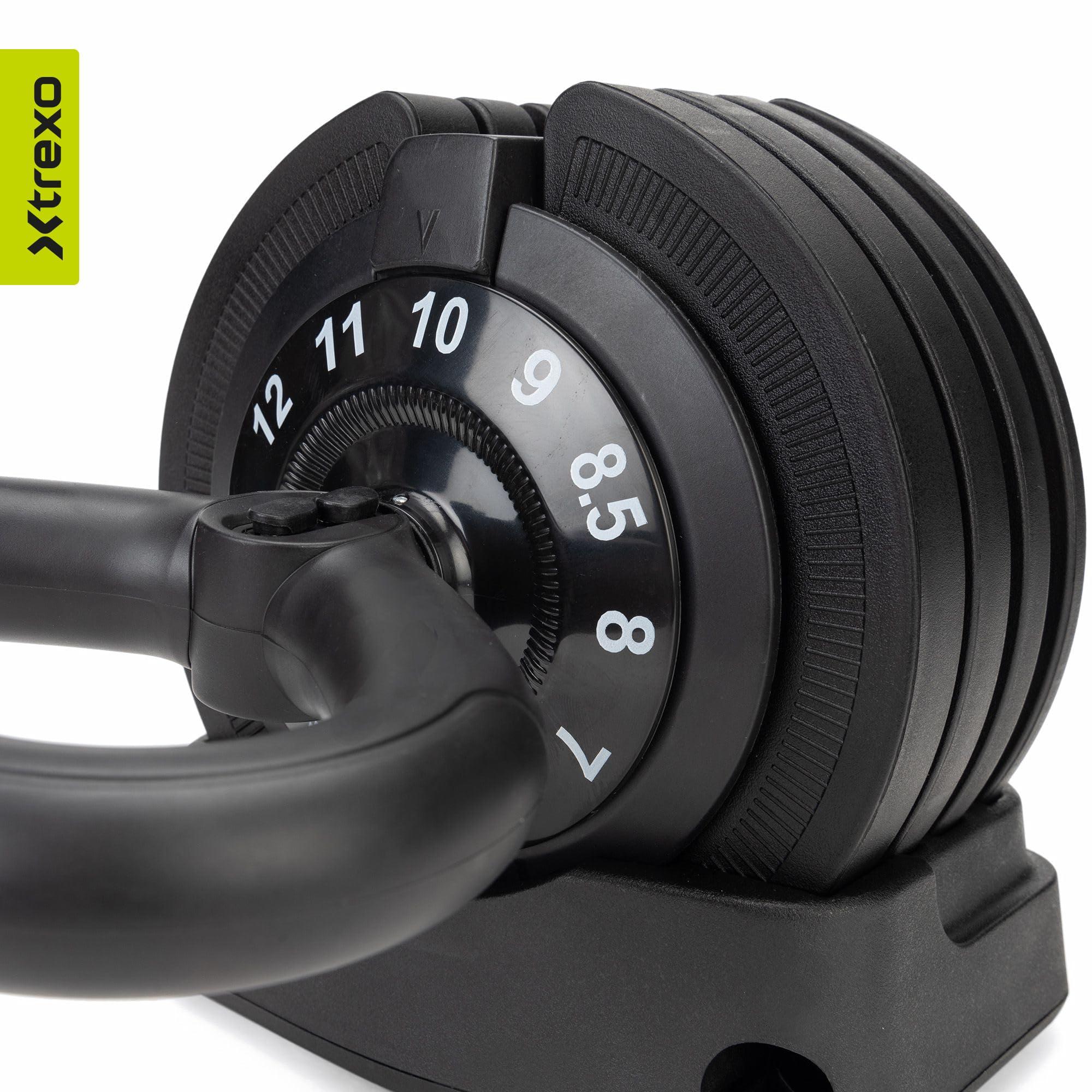 TREXO Kettlebell Regolabile 12 kg in Ghisa per Diversi Esercizi Versatili Manubrio a Sfera Professionale con 16 Livelli di Regolazione Nero