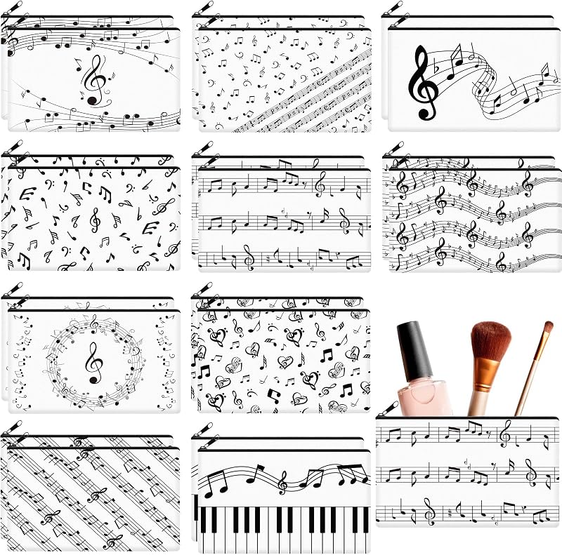 Reginary 20 Necessaires de Maquiagem em Poliéster com Zíper, Estampas de Notas Musicais, 18 x 11 cm, Music