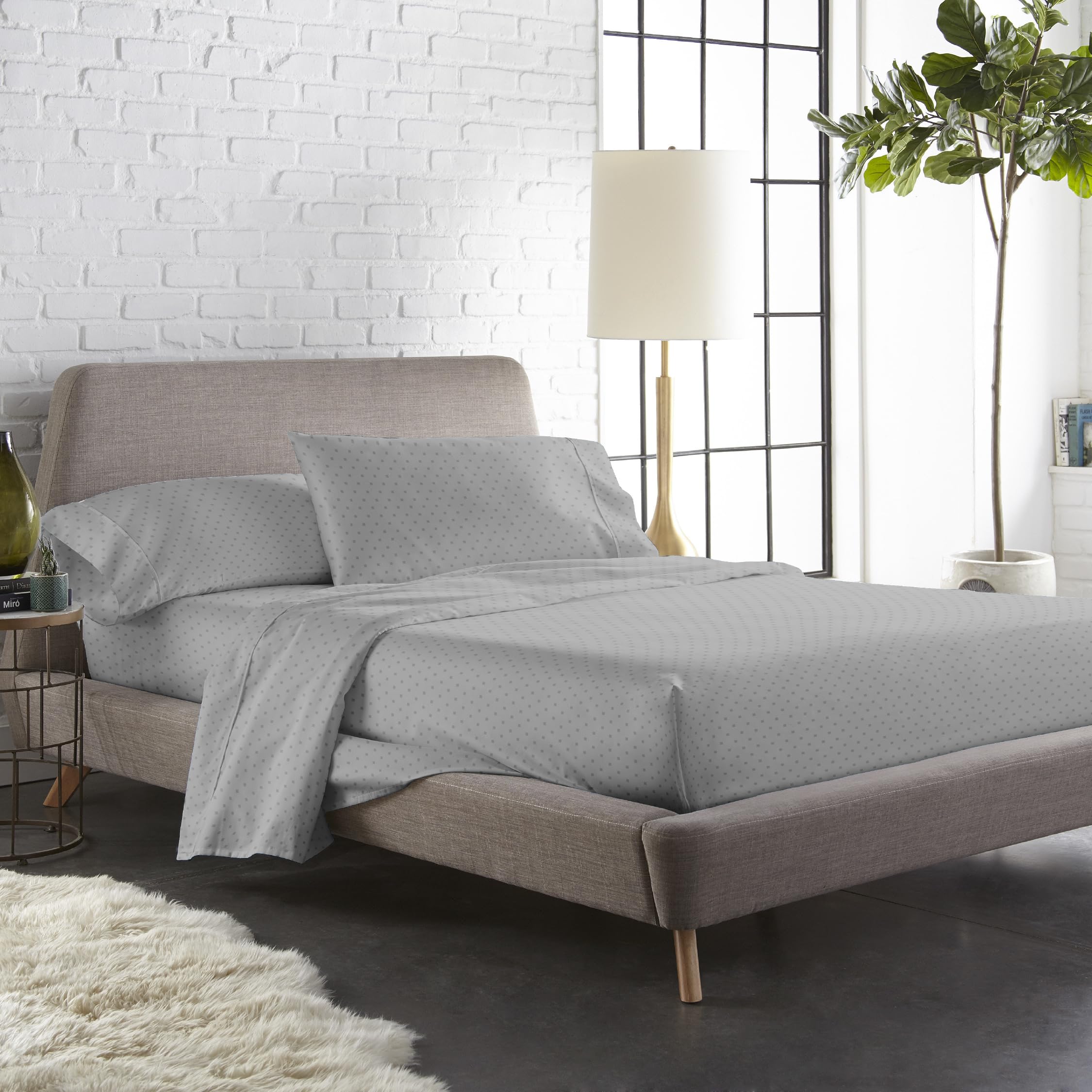 Blue Dahlia King Size (108" x 108") Bedsheet + 2 Pillow Covers (18"x28"), 300TC Swiss Dot 100% Cotton for Double/King Mattress, Soft & Breathable Oeko-TEX Certified (Paloma Grey)