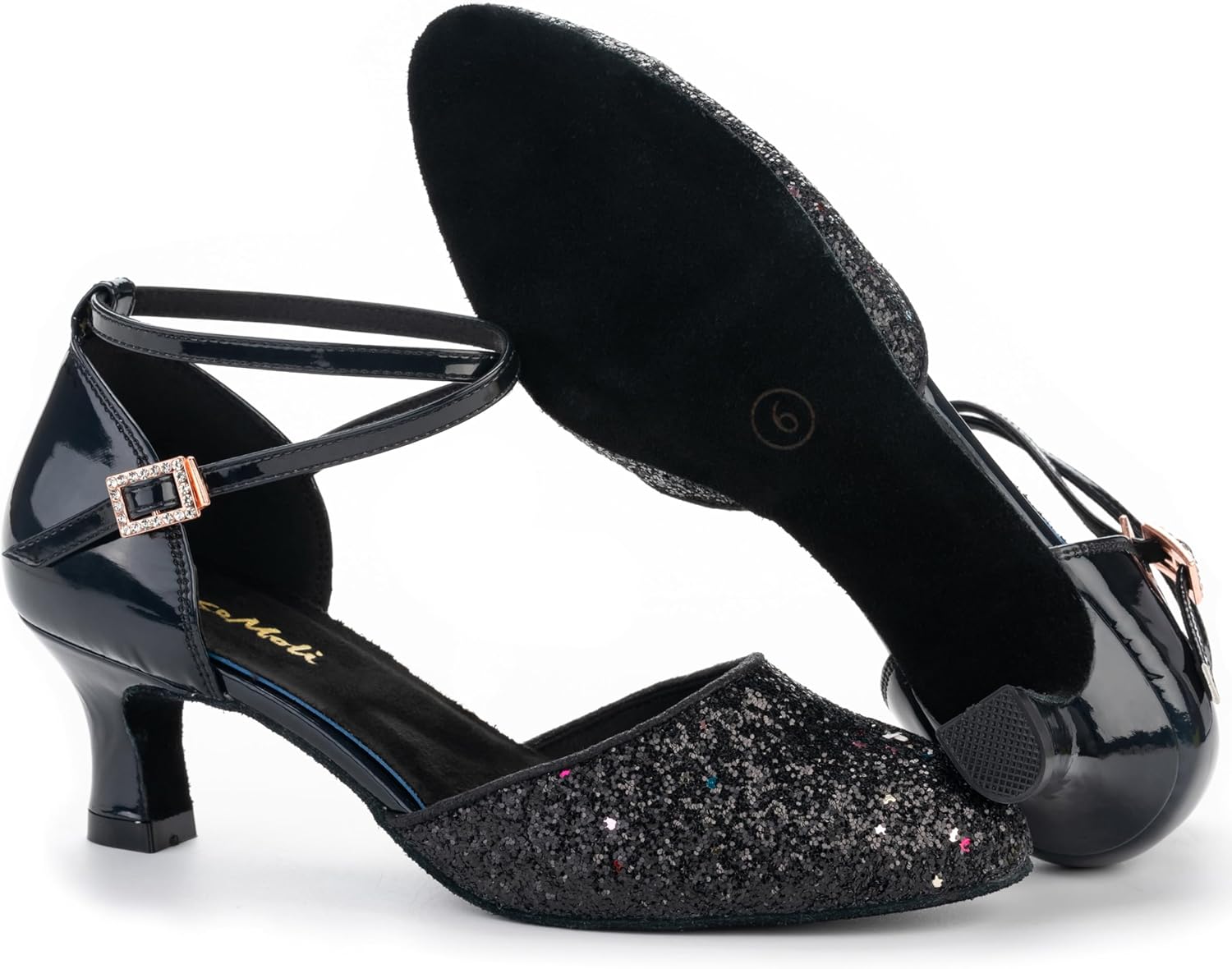 RoseMoli 1920s Shoes for Women Salsa Ballroom Dance Shoes for Woman Low Heels Dancing Pumps for Latin Tango Flapper Character Party Glitter Shoe - Image 3