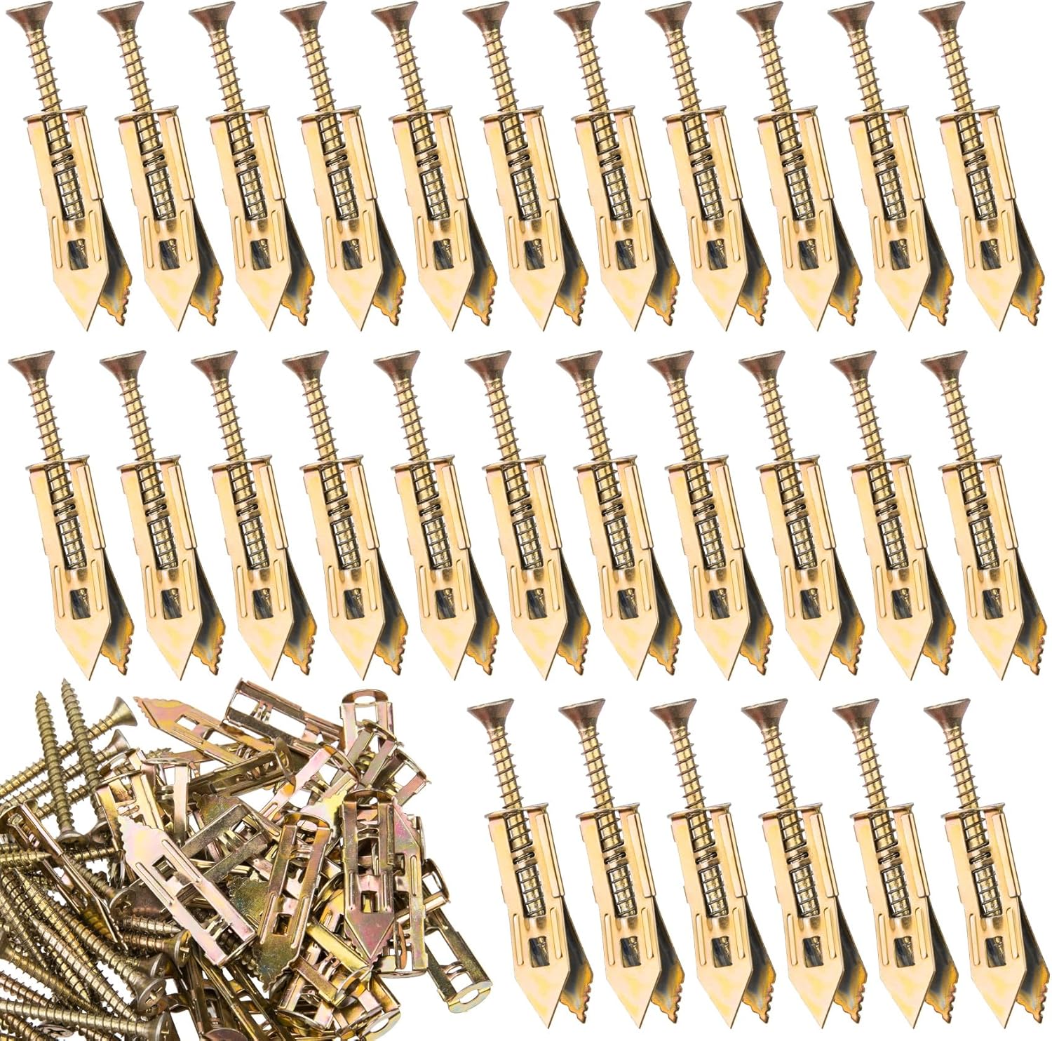 40pcs Self Drilling Drywall Anchors with Screws Kit, Metal Expansion Screws, Heavy Duty Wall Anchors for Hanging Picture Frames Wall Sconces Curtains Clocks- Gold