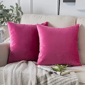 Phantoscope Pack of 2 Velvet Decorative Throw Decorative Pillow Cover Soft Solid Square Cushion Case for Couch Pink 26 x 26 inches 65 x 65 cm