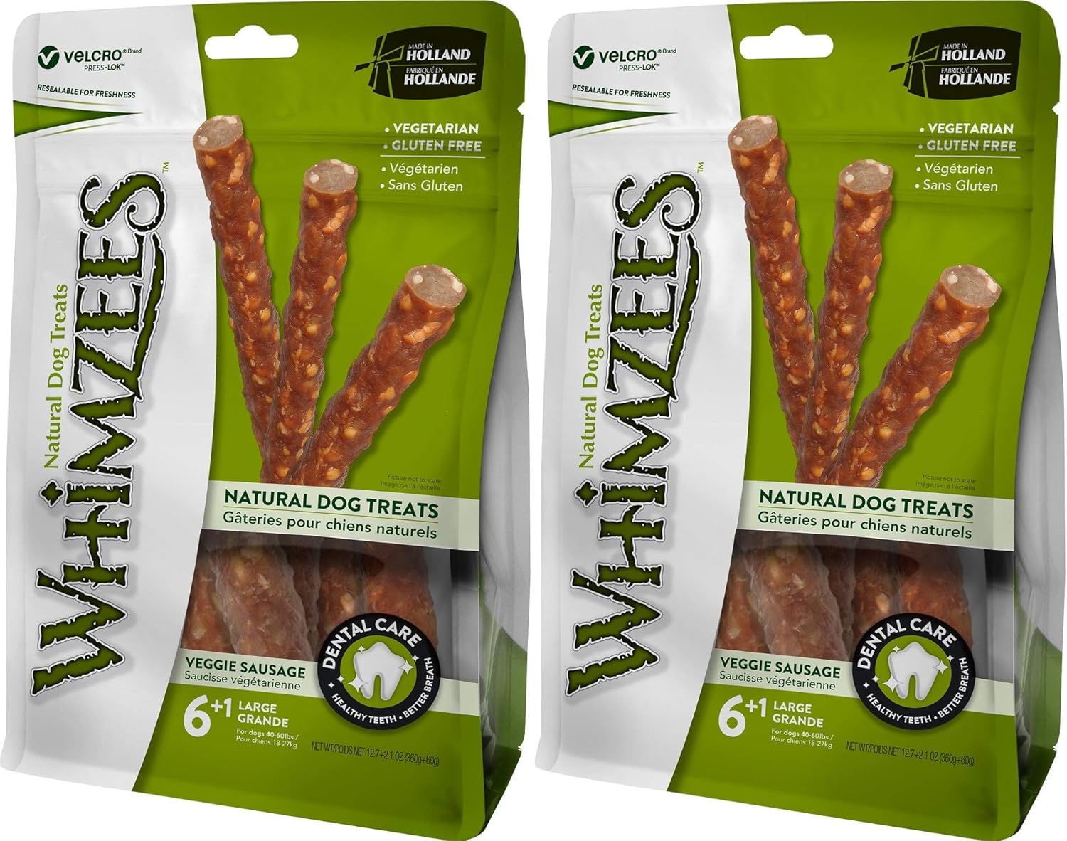 Whimzees Natural Dog Treats - Veggie Sausage Sticks Large - 7 Pack - (Dogs 40-60 lbs) - Pack of 2