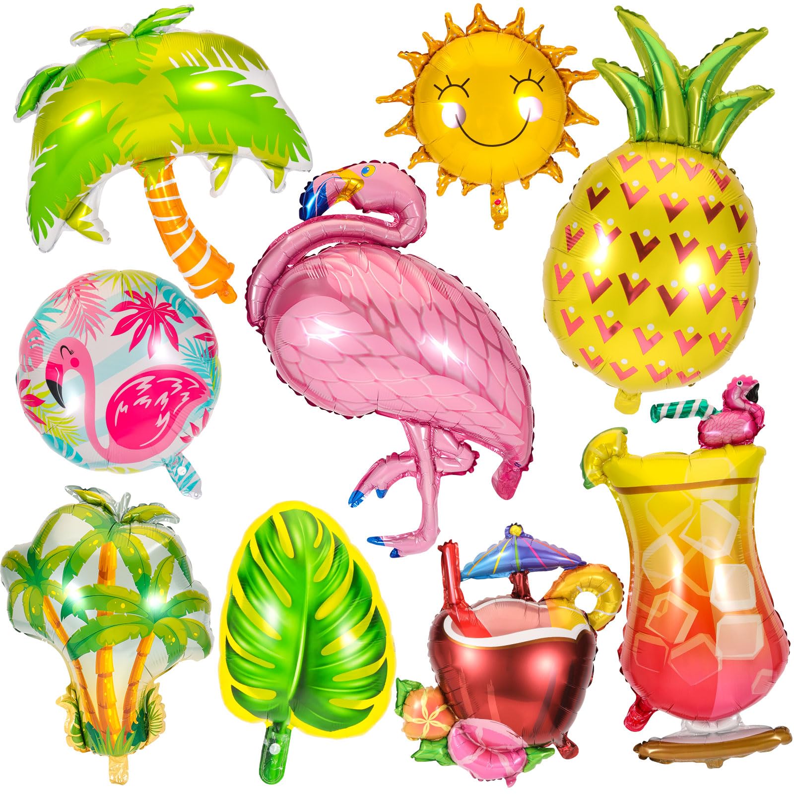 HOWAF 9pcs Hawaiian Party Decorations Tropical Balloons Flamingo & Pineapple Coconut Balloons for Beach Summer Pool Events