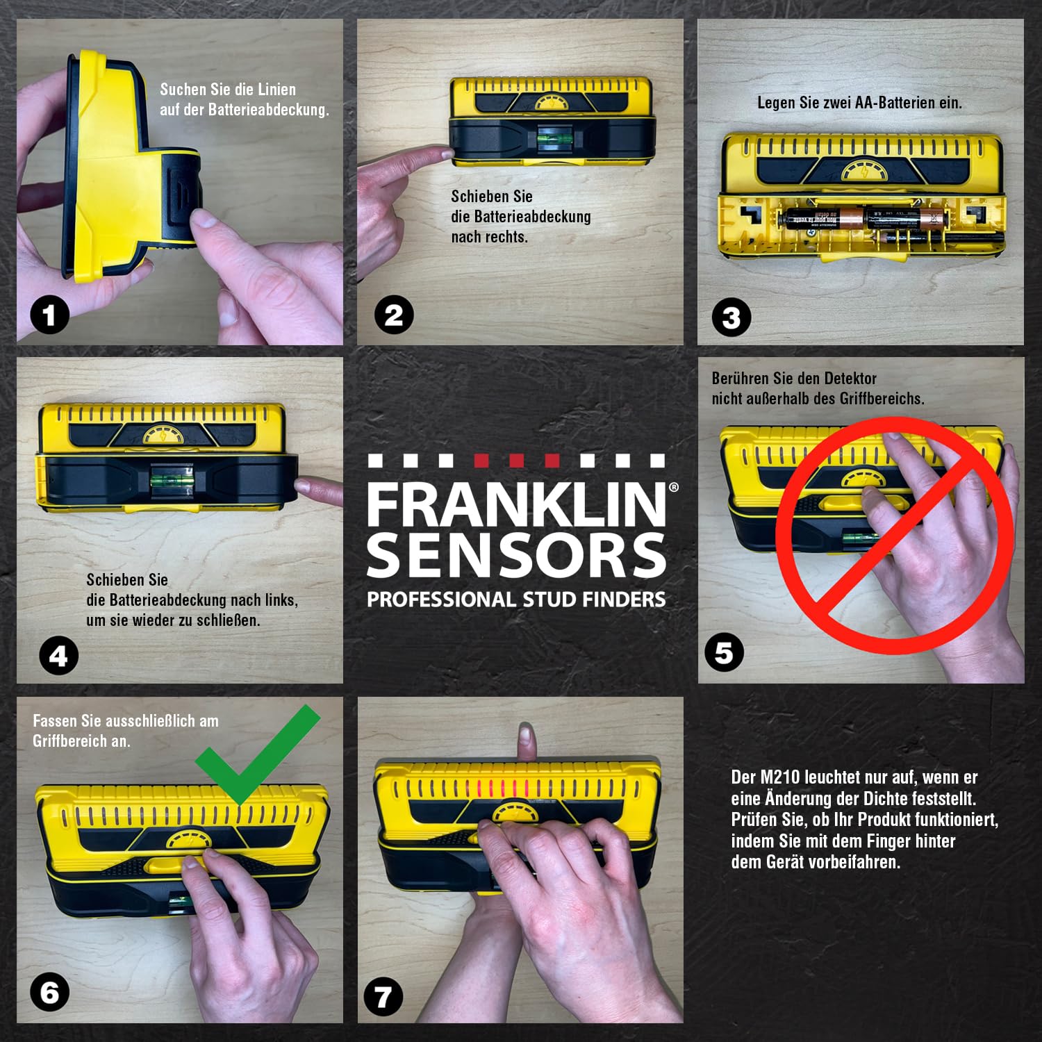 Franklin Sensors ProSensor M210 Professioneller Balkenfinder mit 13-Sensoren für höchste Genauigkeit, erkennt Holz- und Metallbolzen mit unglaublicher Geschwindigkeit, gelb