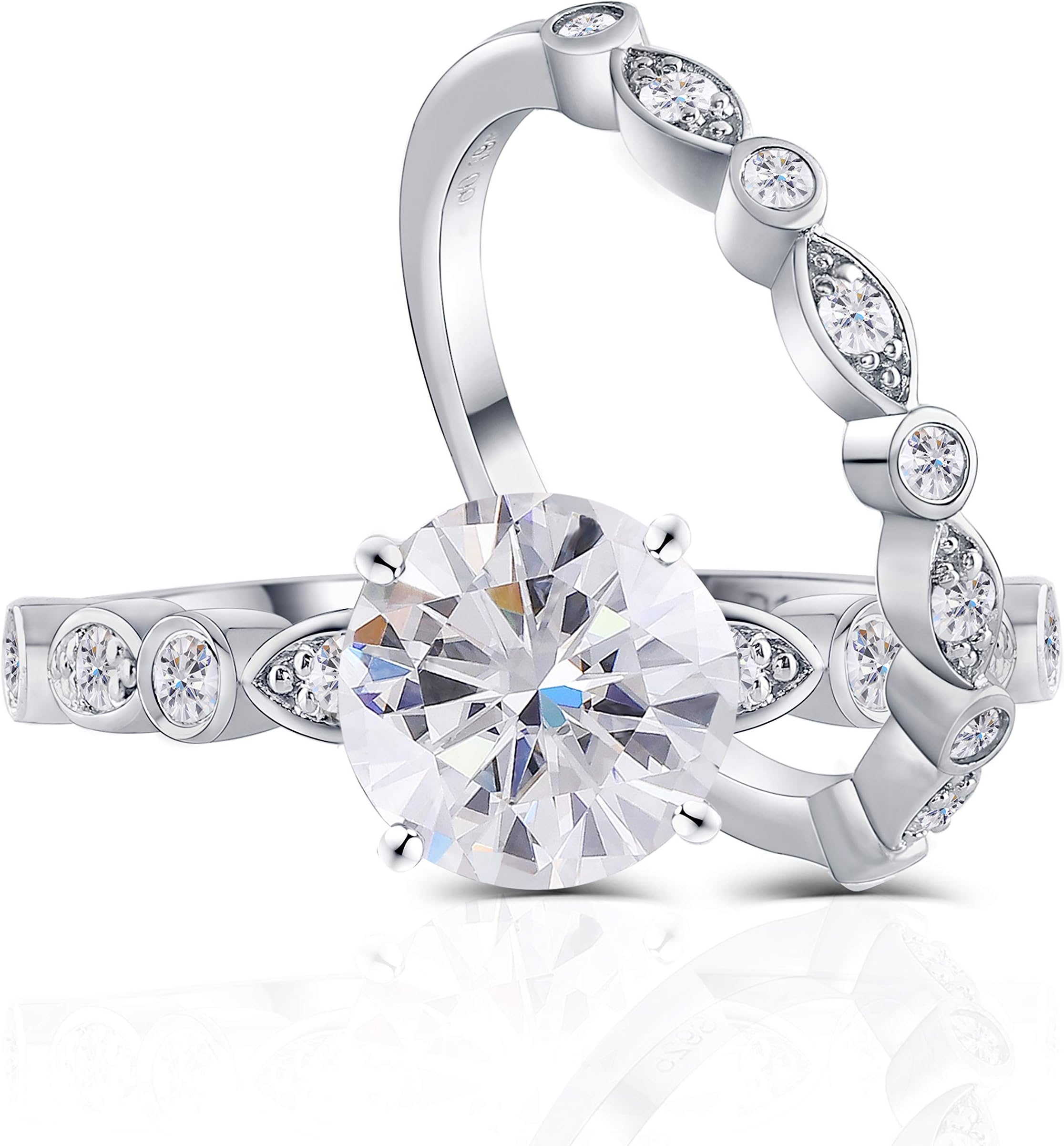 DovEggs14K Gold QUALITY Silver Center 1.5ct 7.5mm G-H-I Color Heart Arrows Cut Moissanite Engagement Wedding Ring Engagement Ring Bridal Set 2 Pieces Moissanite Rings for Women
