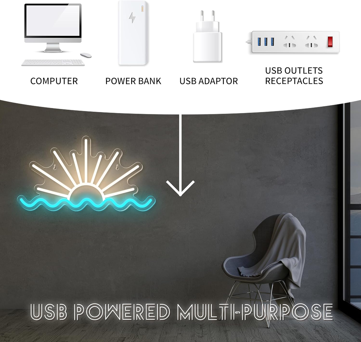 Sunrise Sunset Neon Sign Dimmable Beach Sun Wave Neon Sign for Bedroom Man Cave Living Room Party Bar Decor USB Powered LED Light - Image 5