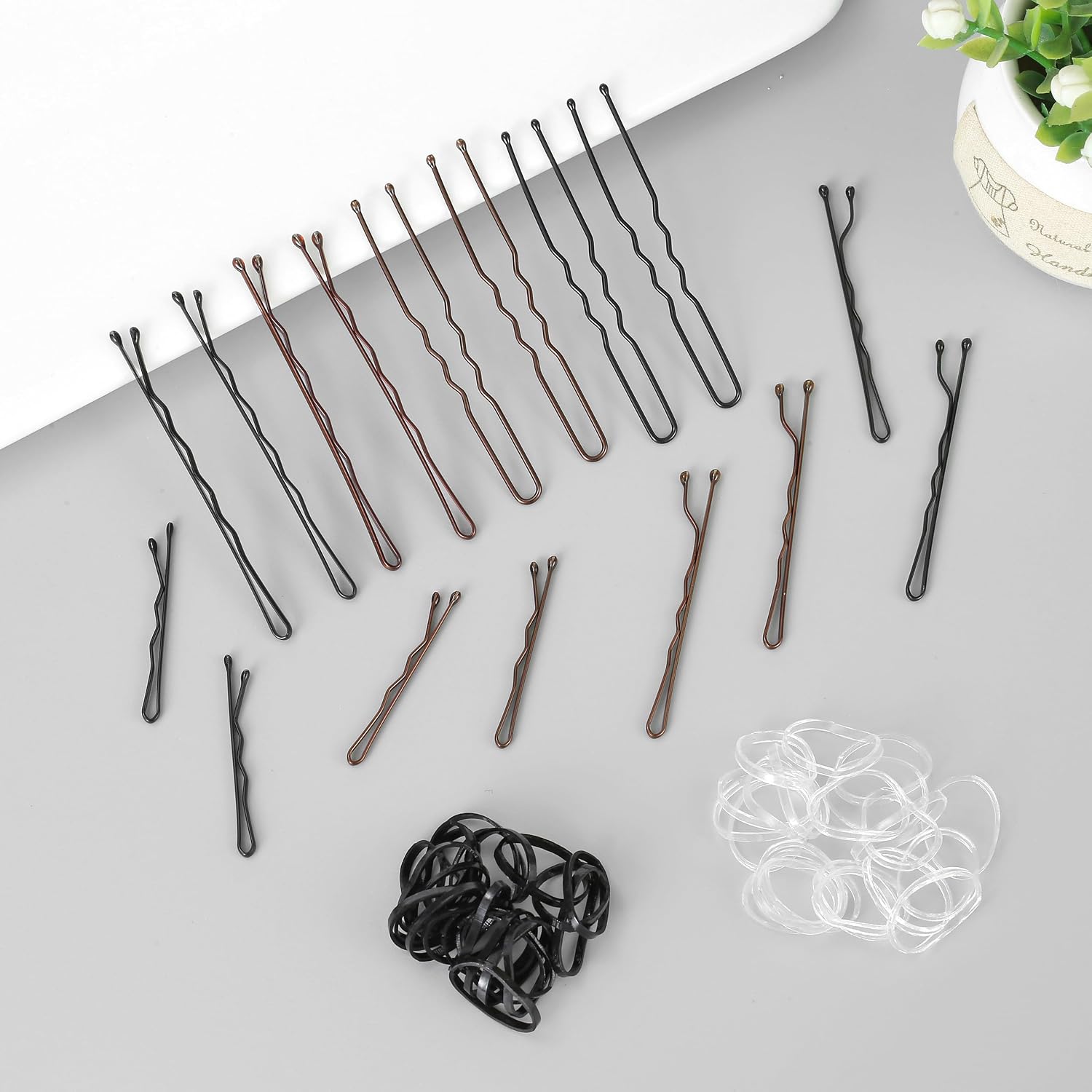 400PCS Brown and Black Bobby Pins Kit with Hair Bands, 1.38inch 2inch 2.36inch Bobby Pins and 2.36inch U Shape Hair Pins for Women