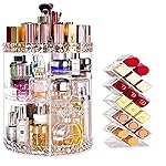 V-HANVER Makeup Organizer Combo - 360 Rotating Makeup Organizer with 7 Adjustable Layers Acrylic Skincare Organizer Large Cosmetic Display Case Clear Perfume Organizer with Makeup Lipstick Holder