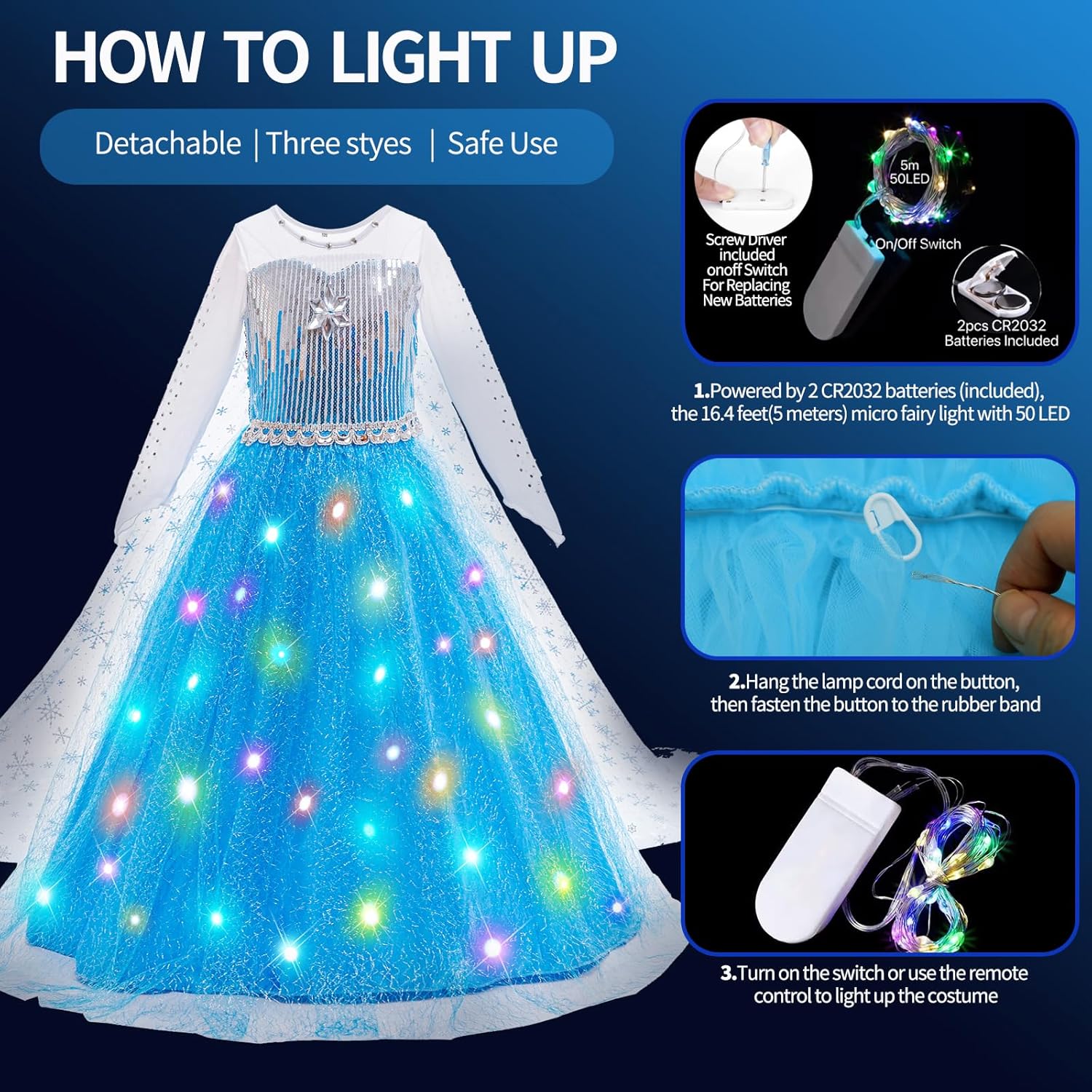 Princess Dress for Girls | Sparkly Cape & Crown | Ages 3-10 | Birthday, Halloween, Party Costume