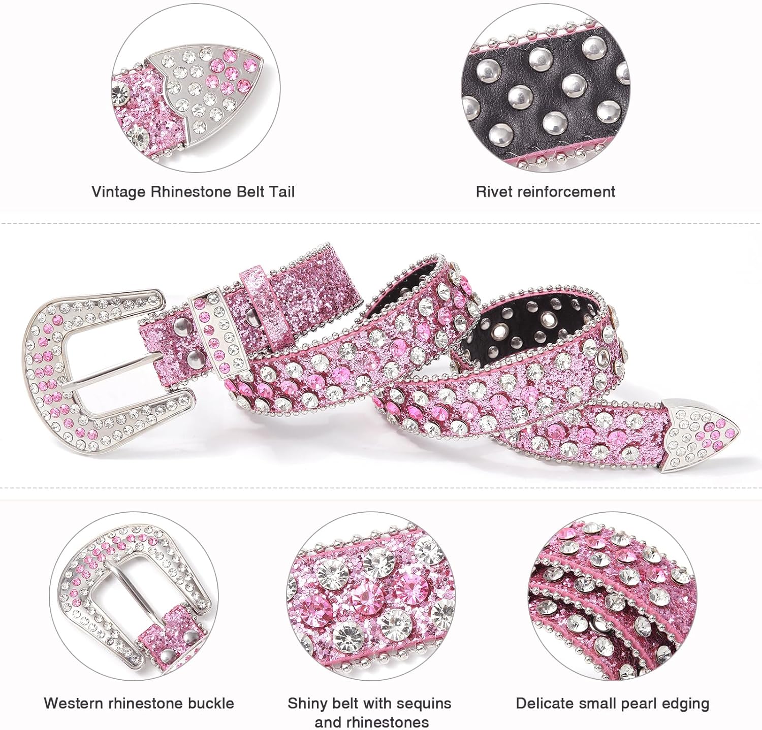 AWAYTR Kids Rhinestone Western Belt - Cowboy Cowgirl Belts with Bling Diamond Studded and Sequin Leather Belt for Jeans - Image 3
