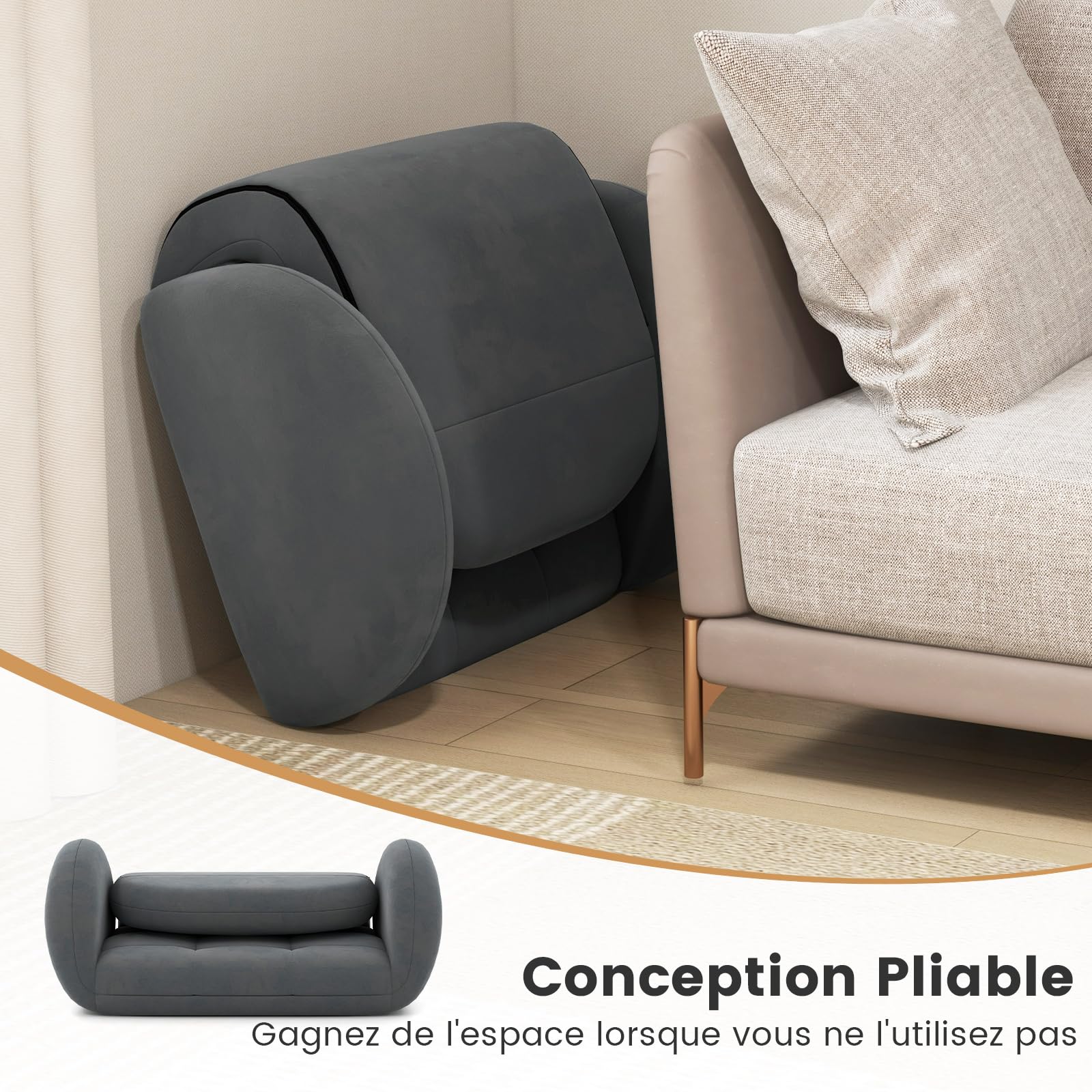 COSTWAY Chaise de Jeu Pliable au Sol pour Adultes, Fauteuil de Relaxation avec Dossier et Accoudoirs Réglables, Fauteuil de Salon Inclinable pour Jeux, Lecture et Méditation, Gris
