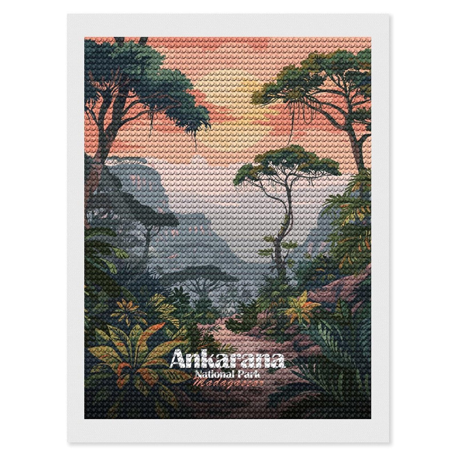 Junmoney Ankarana National Park Madagascar Illustration Diamond Painting Kit 12"x16", Easy Handmade Project, Cosy Home Accent, for Craft Lovers, Holiday Gift Idea