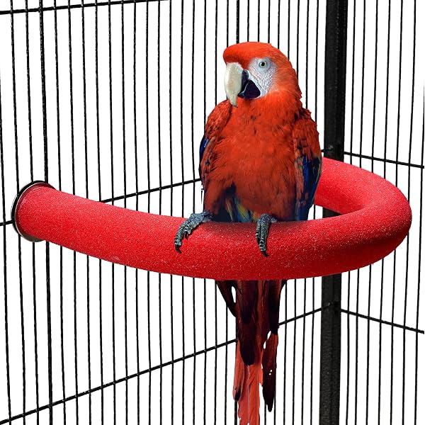 U Shape Parrot Perch Stand Pet Toy Bird Platform Sand Paw Grinding Clean Stick Cage Exercise Conure Budgie Cockatiel Accessories (Red Large) - 1