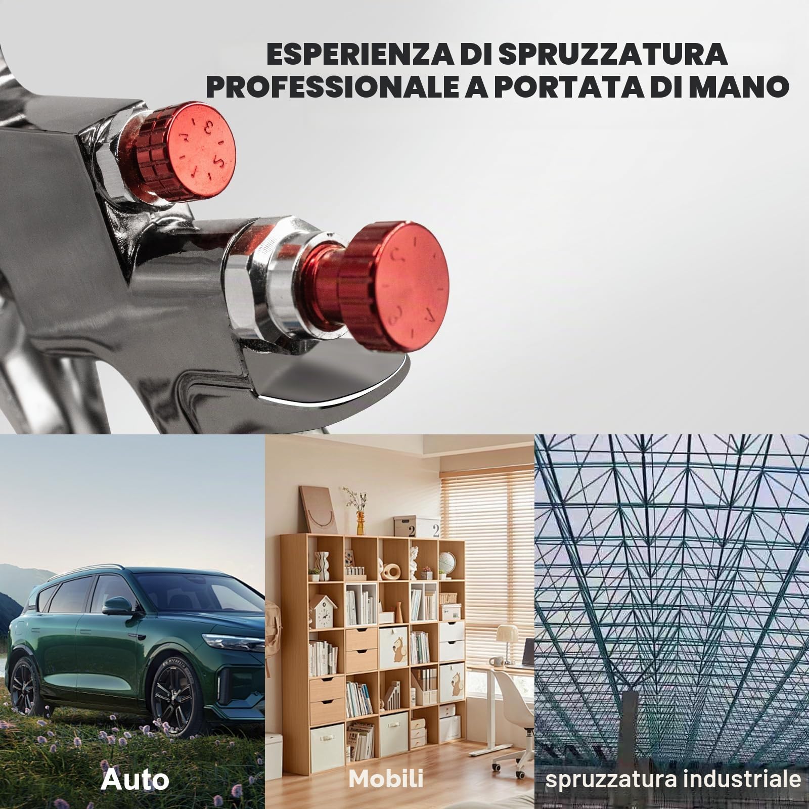 R500 LVLP - Pistola a spruzzo per verniciatura ad aria compressa con 3 ugelli da 1,3/1,5/1,7 mm, pistola a colori per auto e casa, pittura fai da te, con accessori a spruzzo, facile da usare