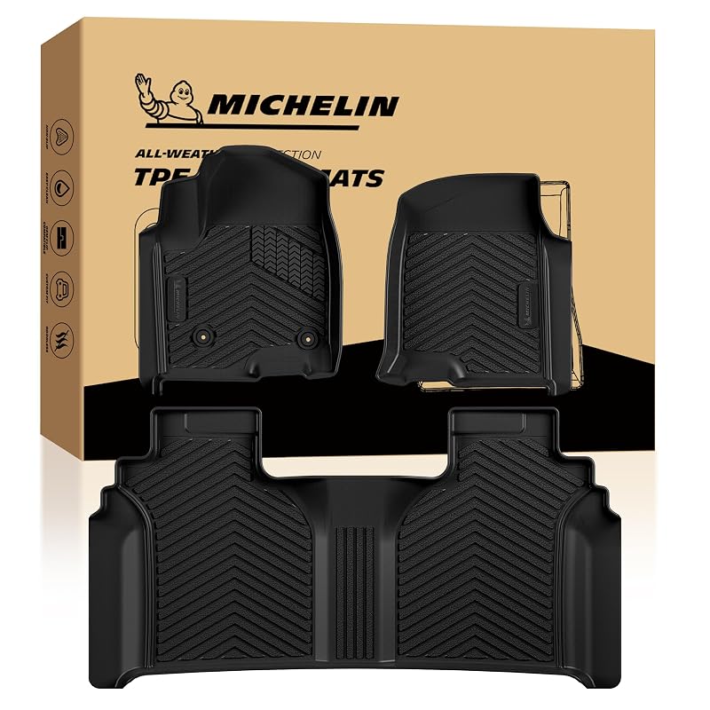 Tapete automotivo MICHELIN em TPE para Chevy Silverado e GMC Sierra 1500, 2500HD e 3500HD, Crew Cab com armazenamento sob o banco, MLLCL534, 1 unidade