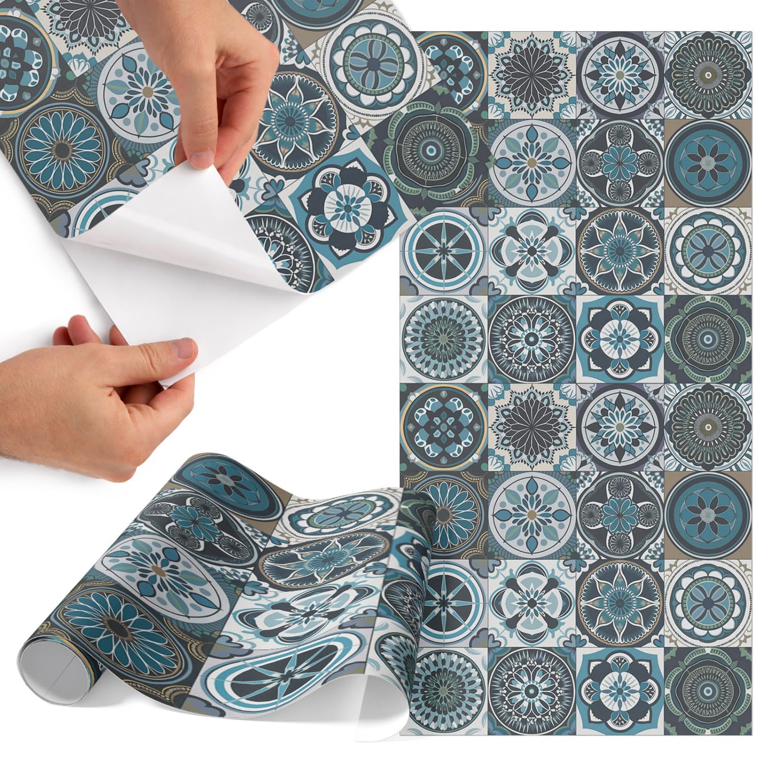 Papel adhesivo para muebles de baño y salón estilo azulejos de mandala