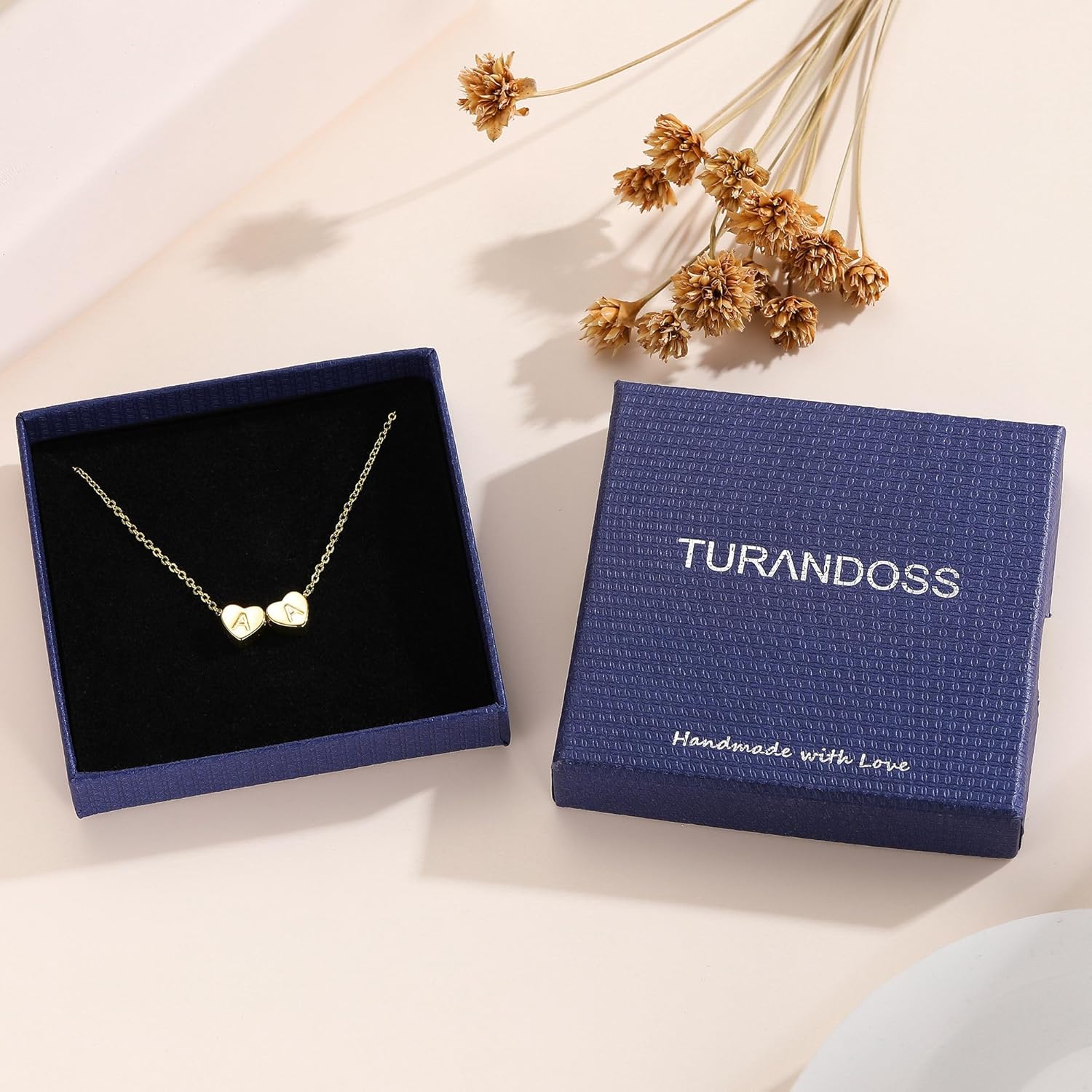 Turandoss Heart Initial Necklaces for Women - 14K Gold Plated Dainty 2 Heart Letter Pendant Necklace Trendy Personalized Jewelry Birthday Gifts for Women Teen Girls - Image 7