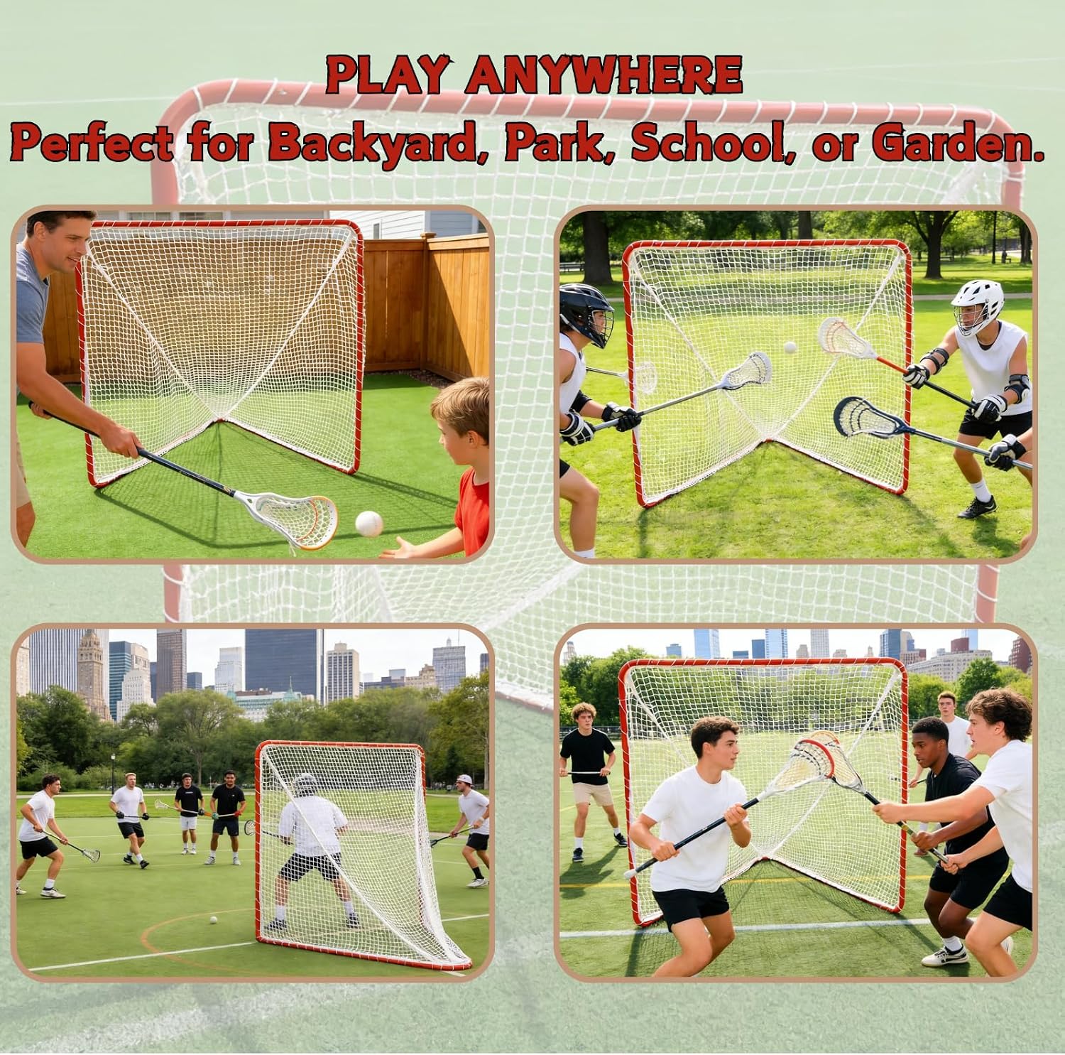 Portable Lacrosse Goal - 6' x 6' Regulation Lacrosse Net with Heavy-Duty Steel Frame | Fixed/Portable Outdoor Training Goal, Complete with 3mm Net & Ropes for Backyard, School, Club & Player Practice