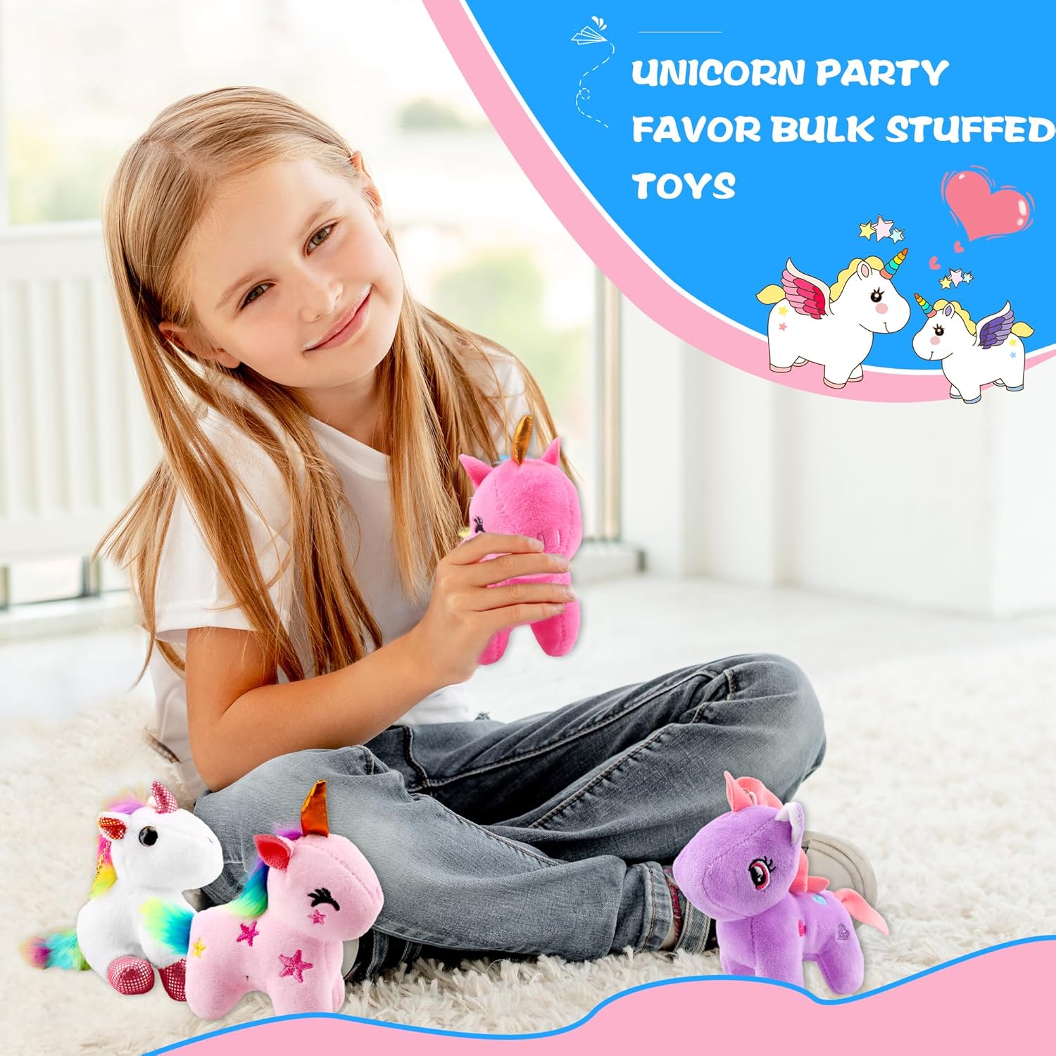 16 Pack Mini Stuffed Unicorn Animal Toys Small Rainbow Stuffed Unicorn Animal Toys Bulk for Christmas Easter Wedding Birthday Goodie Bag Stuffer Party Favors Gift