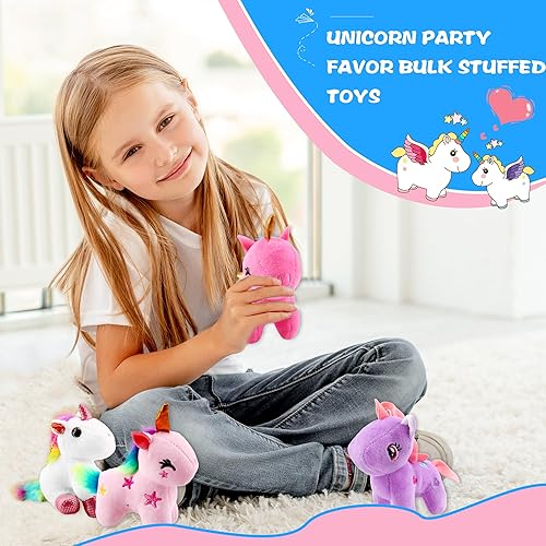 Miniatura 7 de Paquete de 24 minijuguetes de unicornio de peluche a granel, lindo unicornio de peluche pequeño con arco iris para Navidad, Pascua, boda, fiesta de