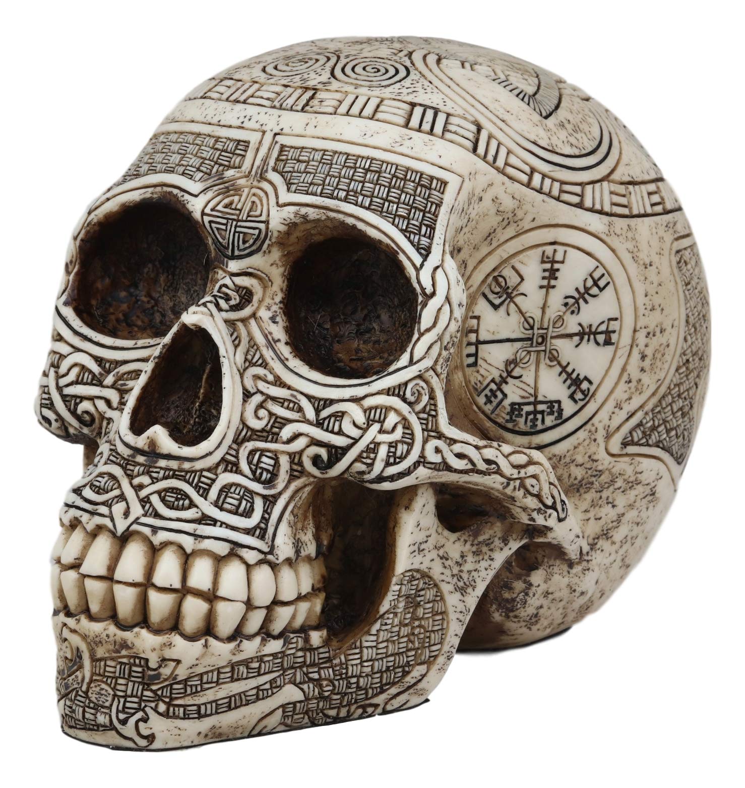 Ebros Norse Mythology Viking Vegvisir Compass Talisman with Trinity Valknut Odin Skull Figurine 8" Long Skeleton Head Skulls Ossuary Graveyard Macabre Halloween Decor Multi Colored