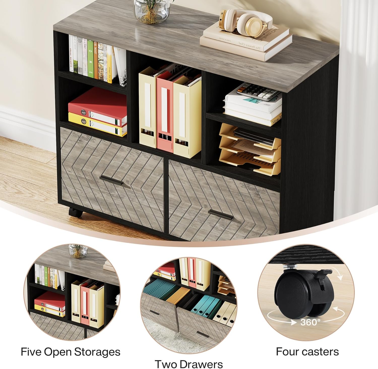 Tribesigns L-Shaped Executive Desk with Reversible File Cabinet, 63" Office Desk with Storage Drawers, L-Shaped Computer Desk with Drawer Cabinet for Hanging Letter Size Files (Gray & Black)