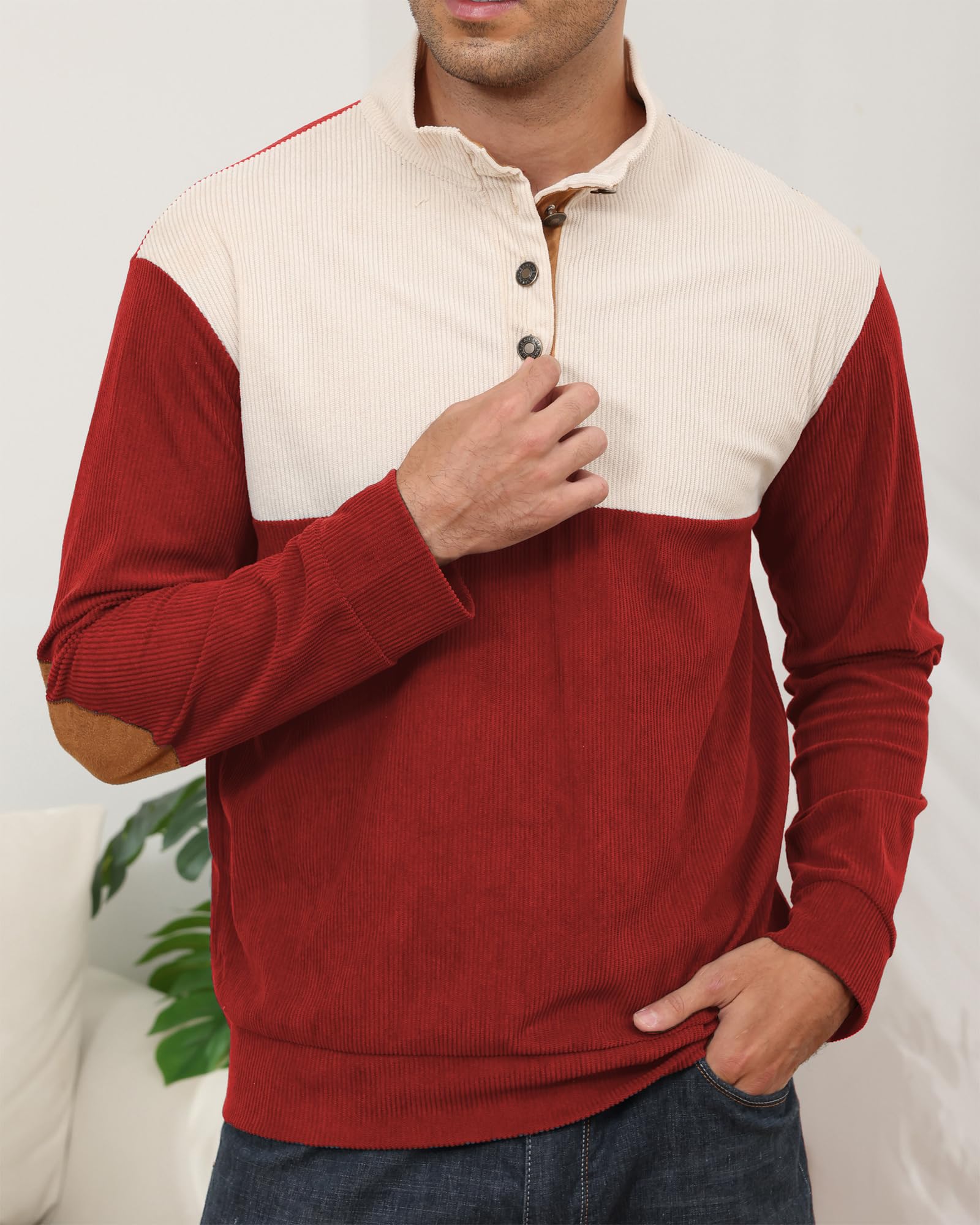 PRIVIMIX Męska bluza bez kaptura Lekki sweter Kołnierz Guzik Żebrowana Aksamitna Bluza Sweet M-3XL