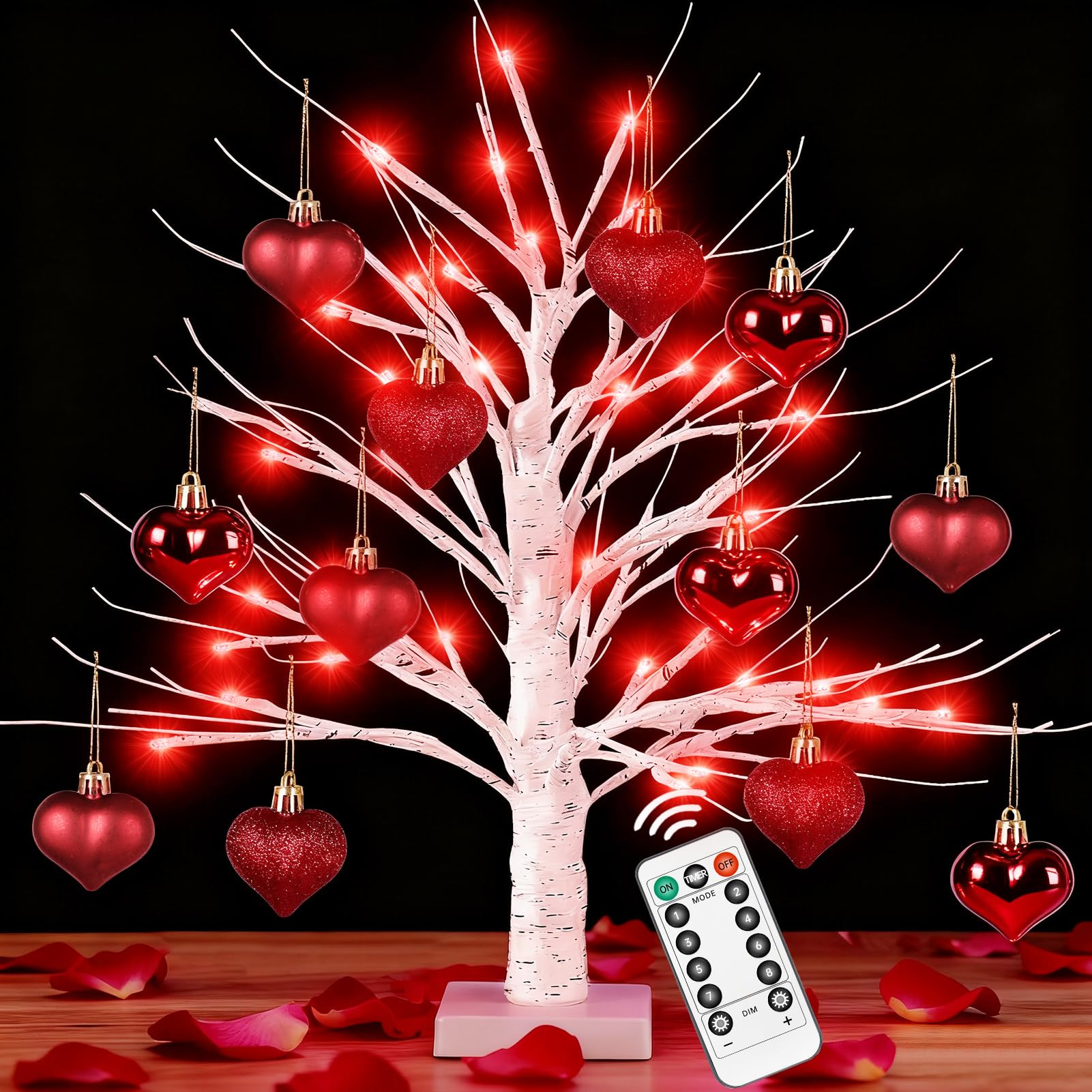 Bouleau lumineux cadeau romantique avec 12 ornements