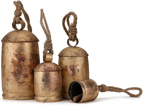 Miniatura 13 de Juego de 3 campanas de vaca colgantes rústicas gigantes, estilo vintage, con cuerda de yute para pomo de puerta, campanas de bruja para protección