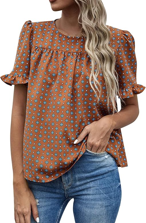 Bluse damen kurzarm braun Clearance