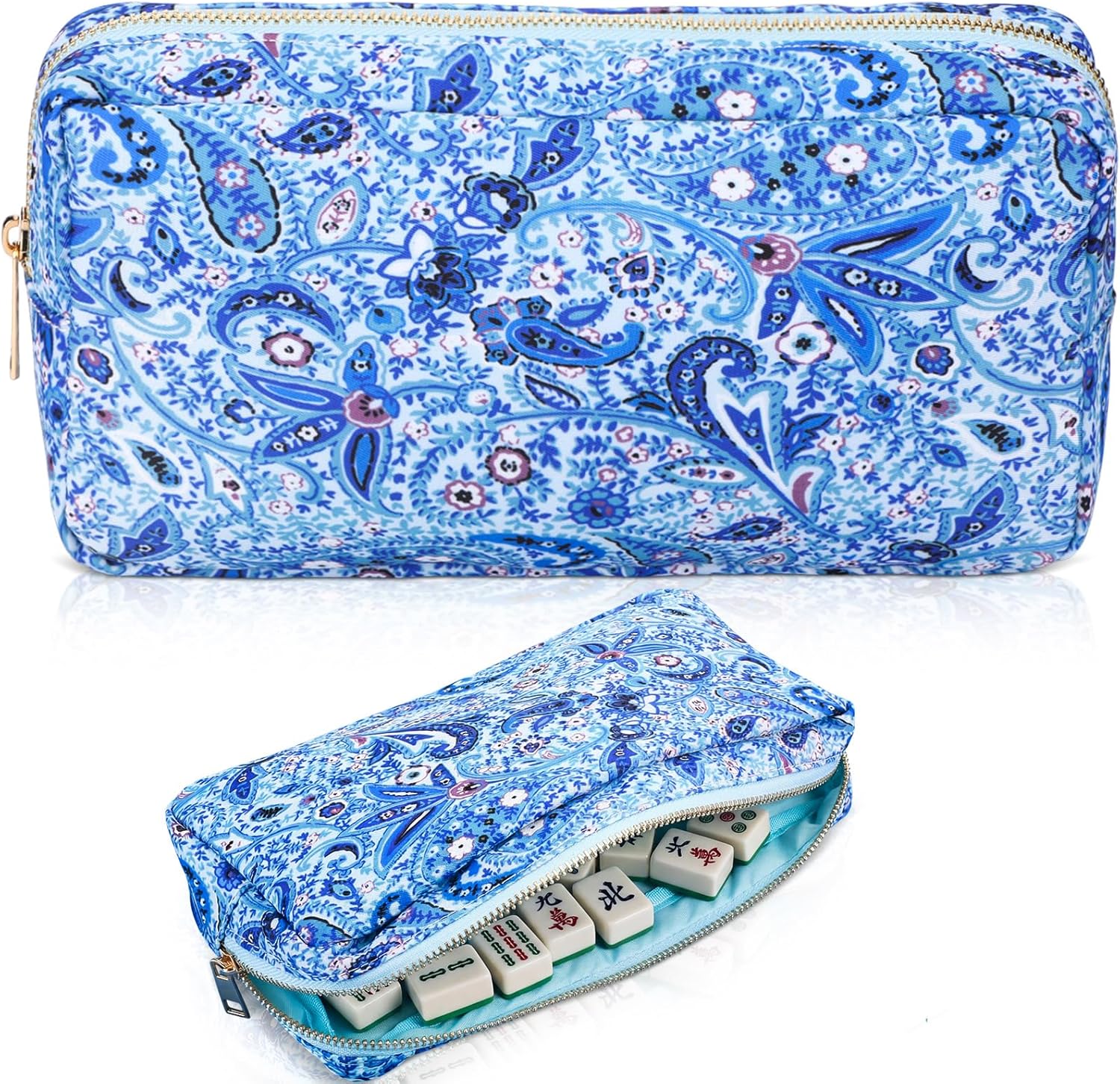 Empty Mahjong Tiles Bag Thickened American Mahjong Tiles Bag with Zipper Board Game Storage Pouch Pieces Game Case for Travel Gatherings Party Accessories, 10.4 x 5.6 x 3.4 Inch(Blue)