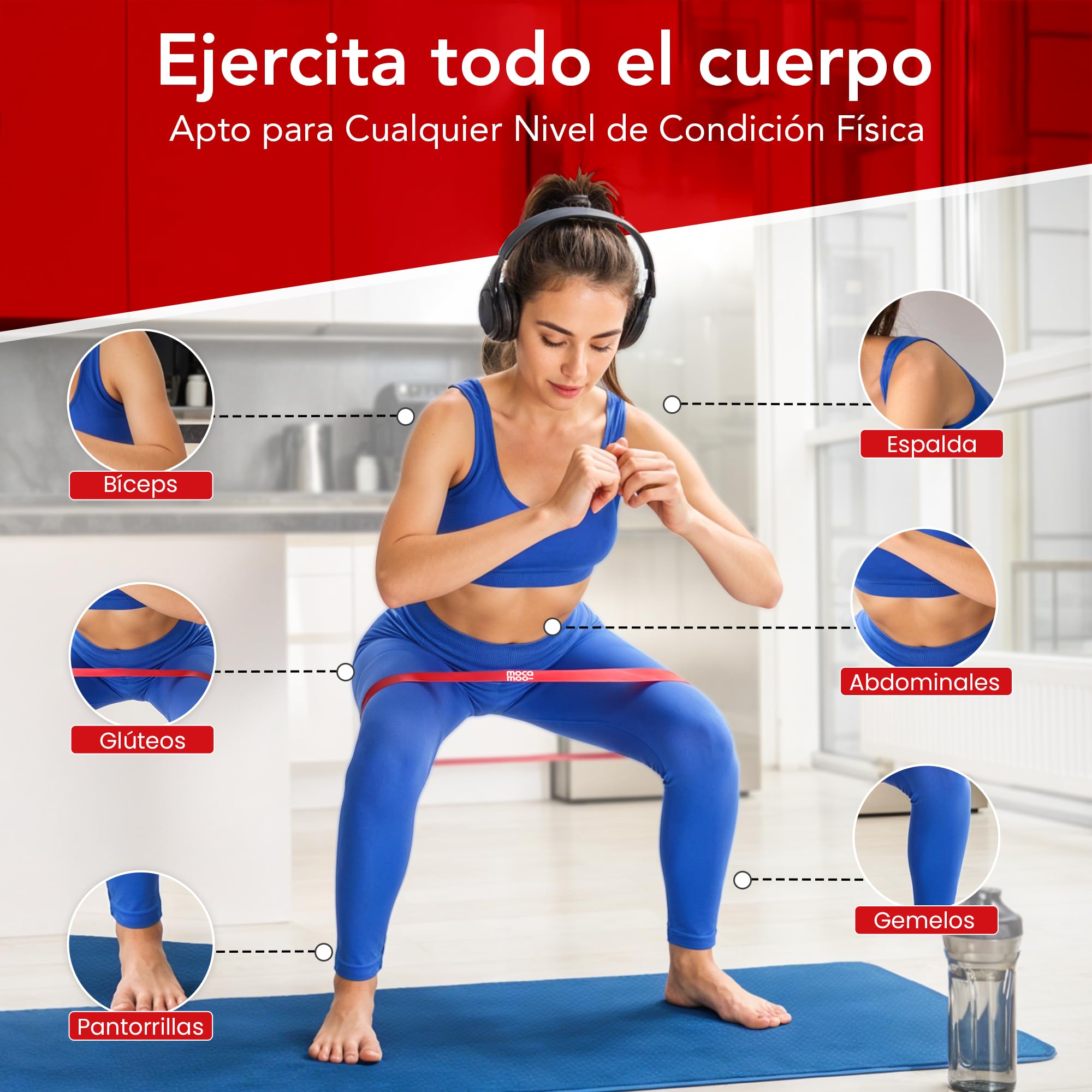Bandas de Resistencia Musculación – Set 5 Bandas Elásticas Fitness para Piernas, Glúteos, Brazos, Abdomen. Ejercicios en Casa y Gimnasio con Accesorios