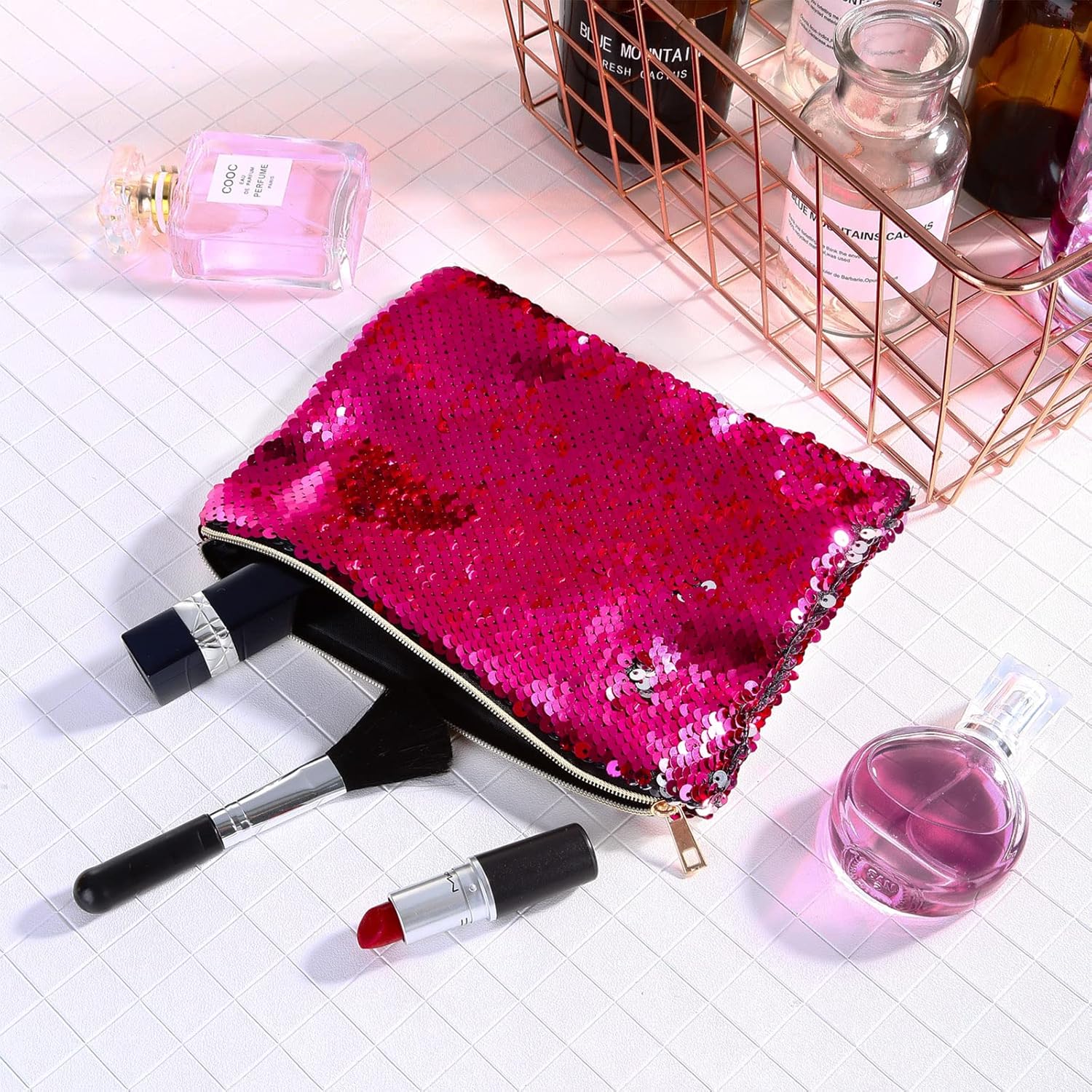 Tatuo 4 Pcs Sequin Makeup Bag Christmas Glitter Sequin Purse Rainbow Iridescent Make up Bag Small Reversible Cosmetics Pouch for Women Teacher Graduation Gifts Party Favors - Image 4