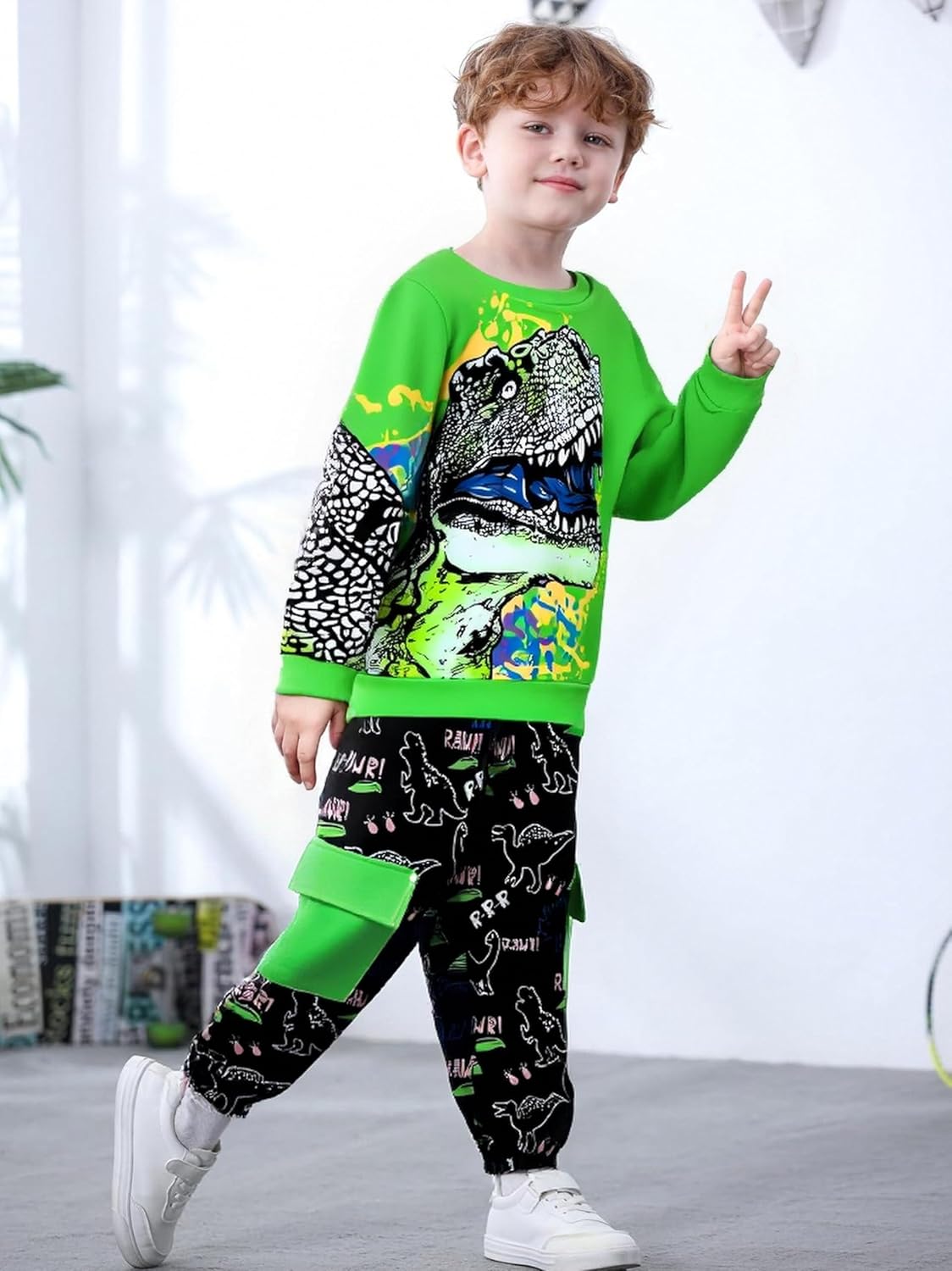 Toddler Baby Boys Dinosaur Clothes Long Sleeve Top & Pants Casual Wear 2-7 Years Fall Outfits Set - Image 3