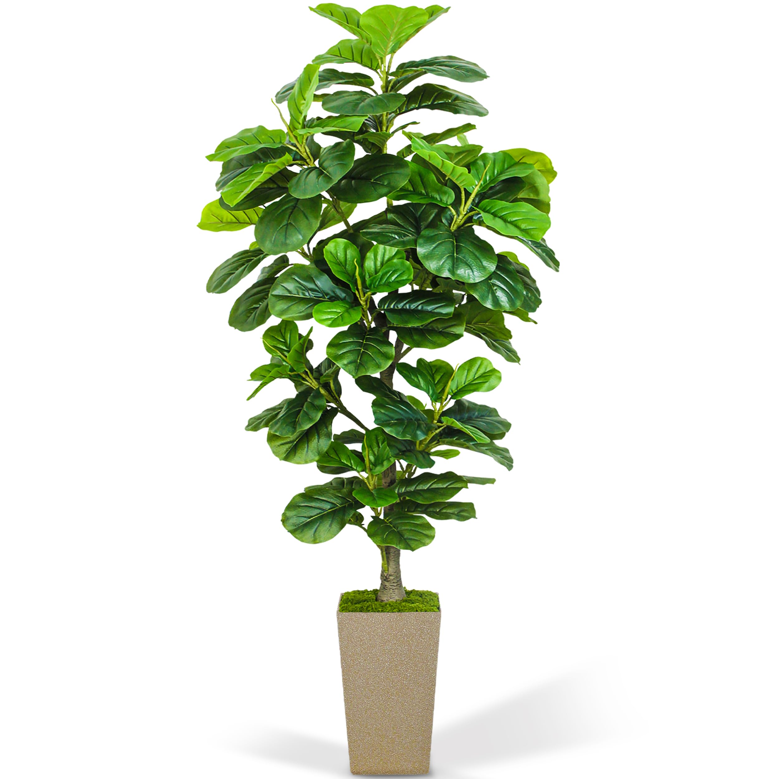KOPWVA Artificial Fiddle Leaf Fig Tree 6ft, 6 Feet Large Tall Fake Plants Indoor with Modern Style Planter, Artificial Silk Tree for Home Office Living Room Decor Indoor, Lifelike & Lush (Champagne)