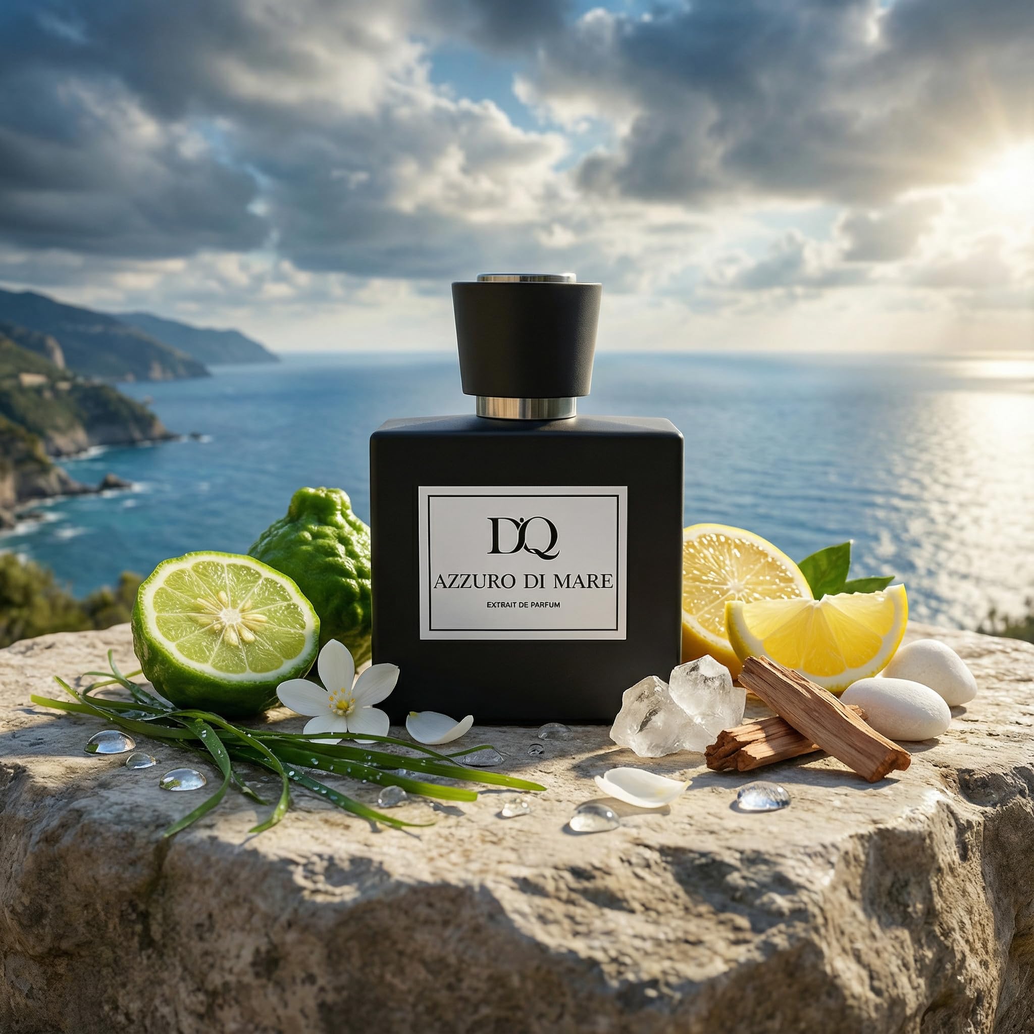 D'QAR Azzuro Di Mare- Extrait de Parfum 50 ml – Frischer aquatischer Herrenduft mit Bergamotte, Zitrone, Meeresbrise & Ambroxan – Maritimer Sommerduft für Männer