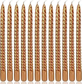 10 Inch Bronze Spiral Taper Candles Set for Holiday Decor, 12 Pack Unscented Twisted Candlesticks, Dripelss Thin Tapered Candles for Wedding Dinner Parties Galas Award Ceremonies Religious