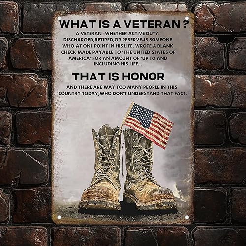 Miniatura 4 de KIYOYO Letreros de lata vintage con texto en inglés "What Is A Veteran", póster de soldado, póster retro divertido de metal, póster vintage para