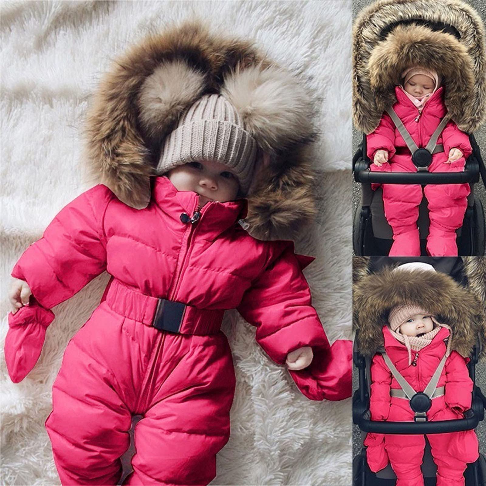 Generisch 2025 - Ropa de abrigo con chaqueta para bebé, traje de nieve cálido, mono, mameluco, abrigo, chaqueta, guantes impermeables para niños, rojo, 12-18 meses